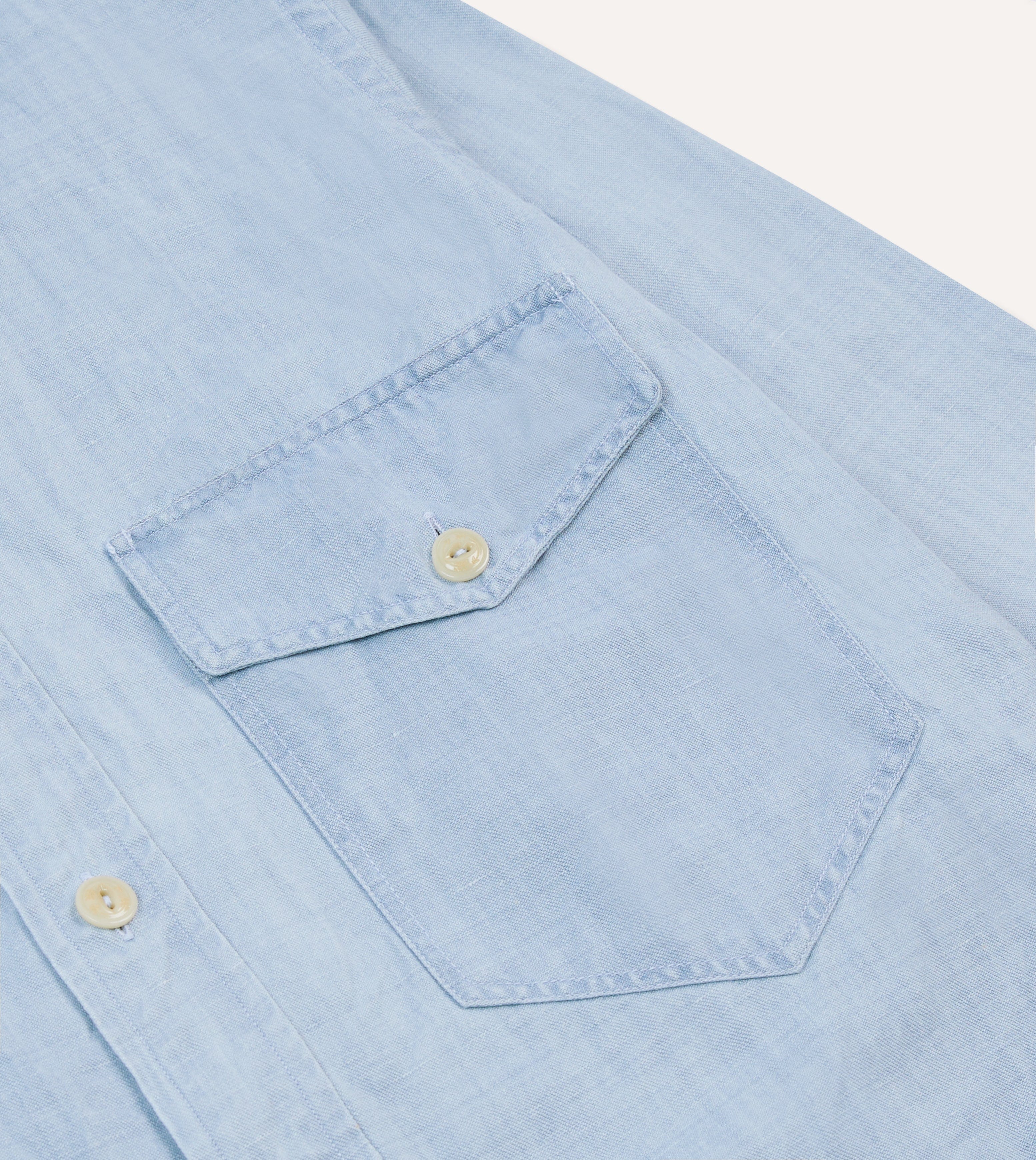 Bleach Wash Cotton-Linen Long Point Collar Work Shirt - Image 4