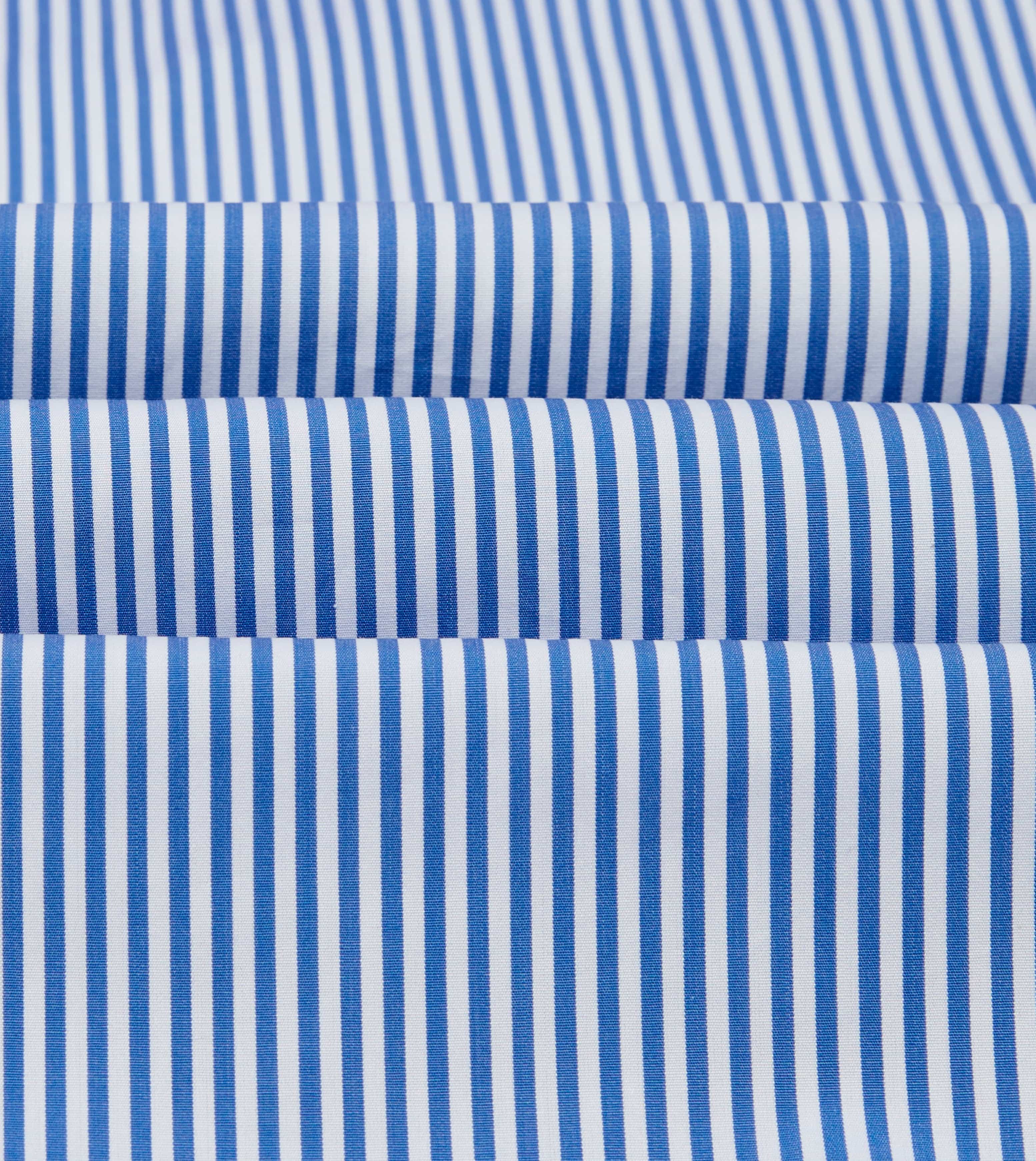 Blue and White Stripe Long Point Collar Flap Pocket Poplin Shirt - Image 2