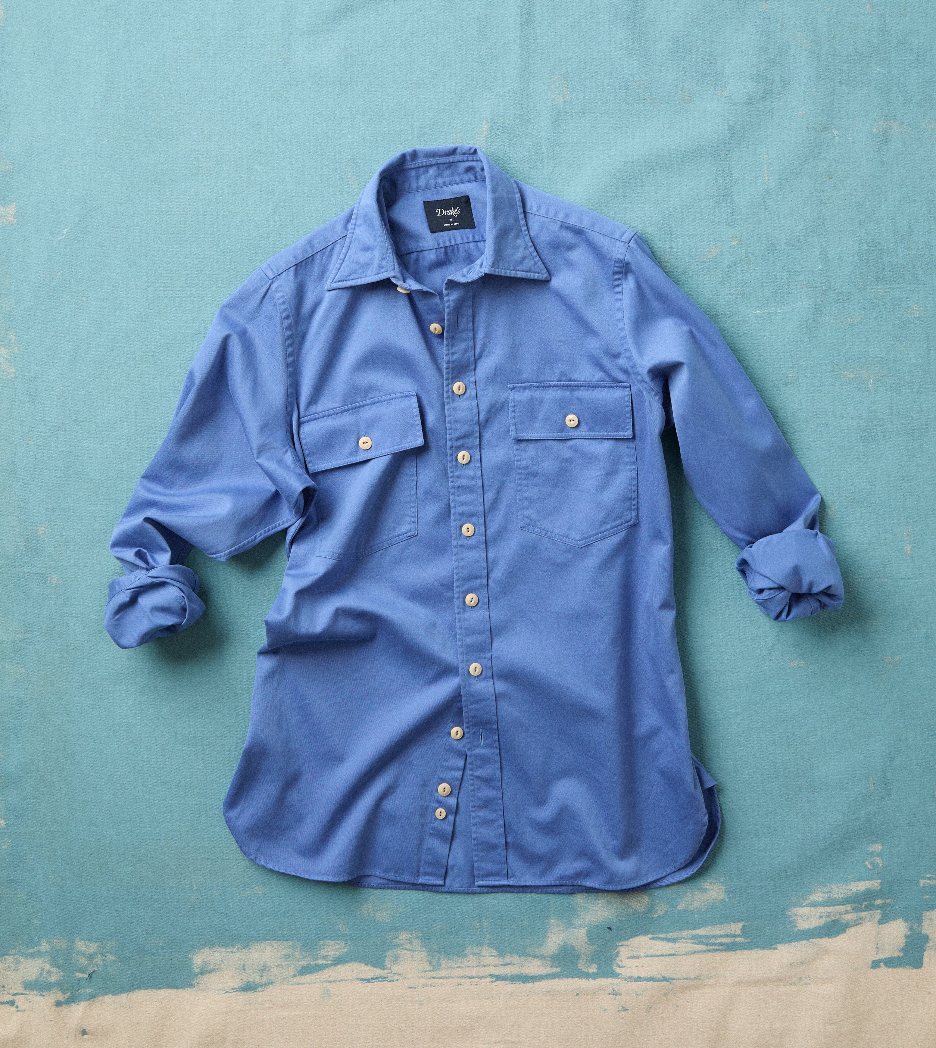 Blue Cotton Long Point Collar Work Shirt - Image 2
