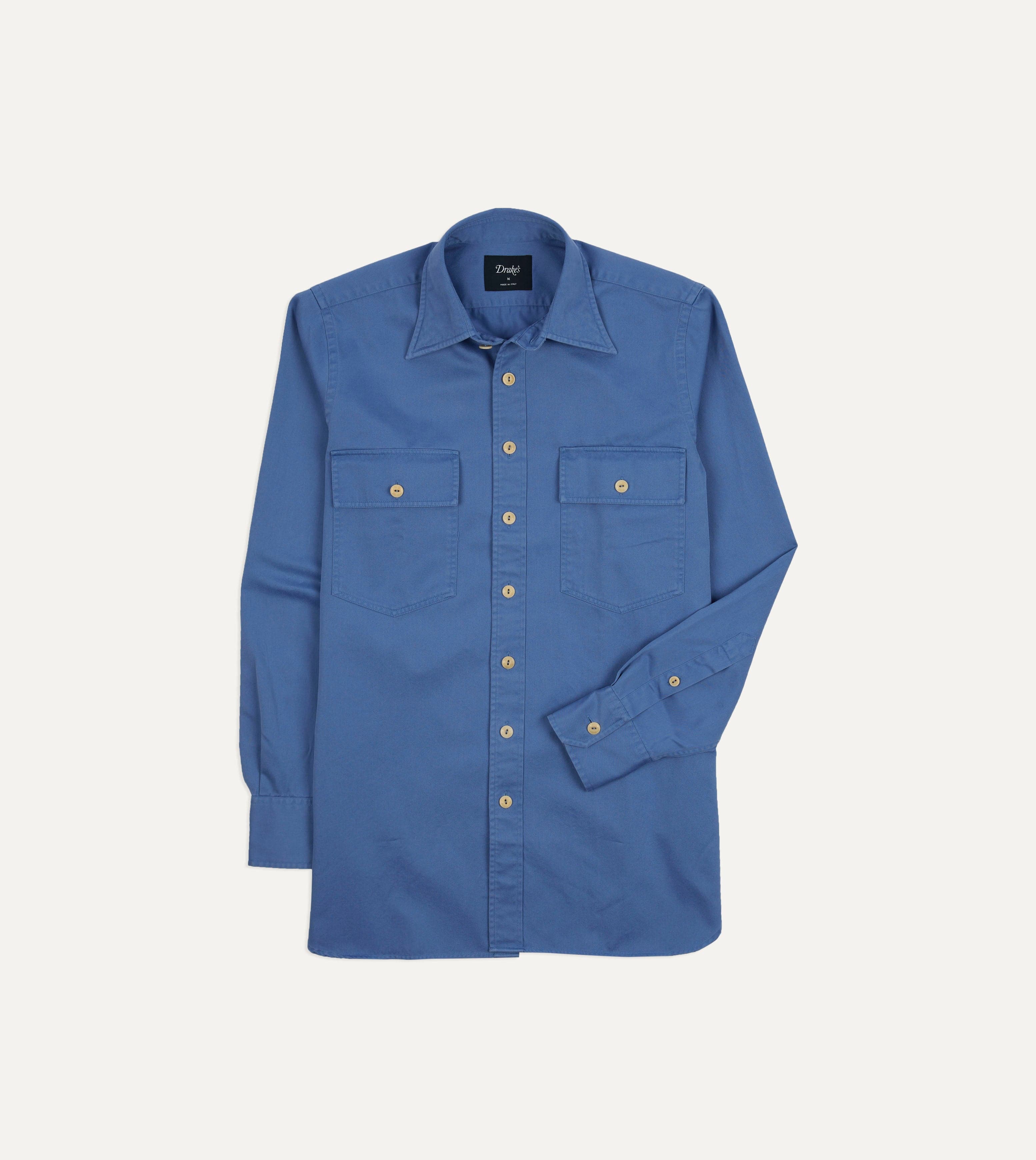 Blue Cotton Long Point Collar Work Shirt - Image 3