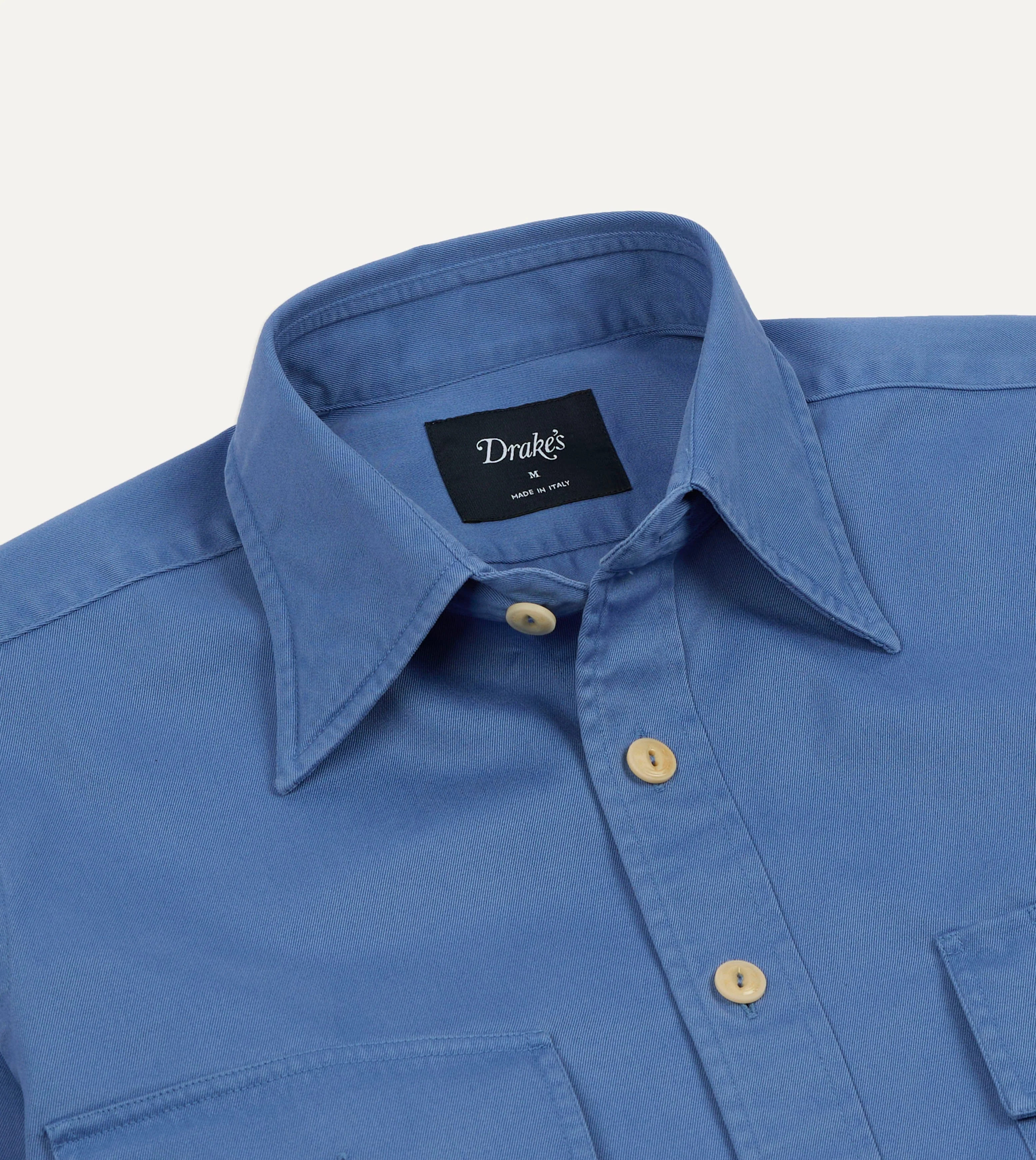 Blue Cotton Long Point Collar Work Shirt - Image 5
