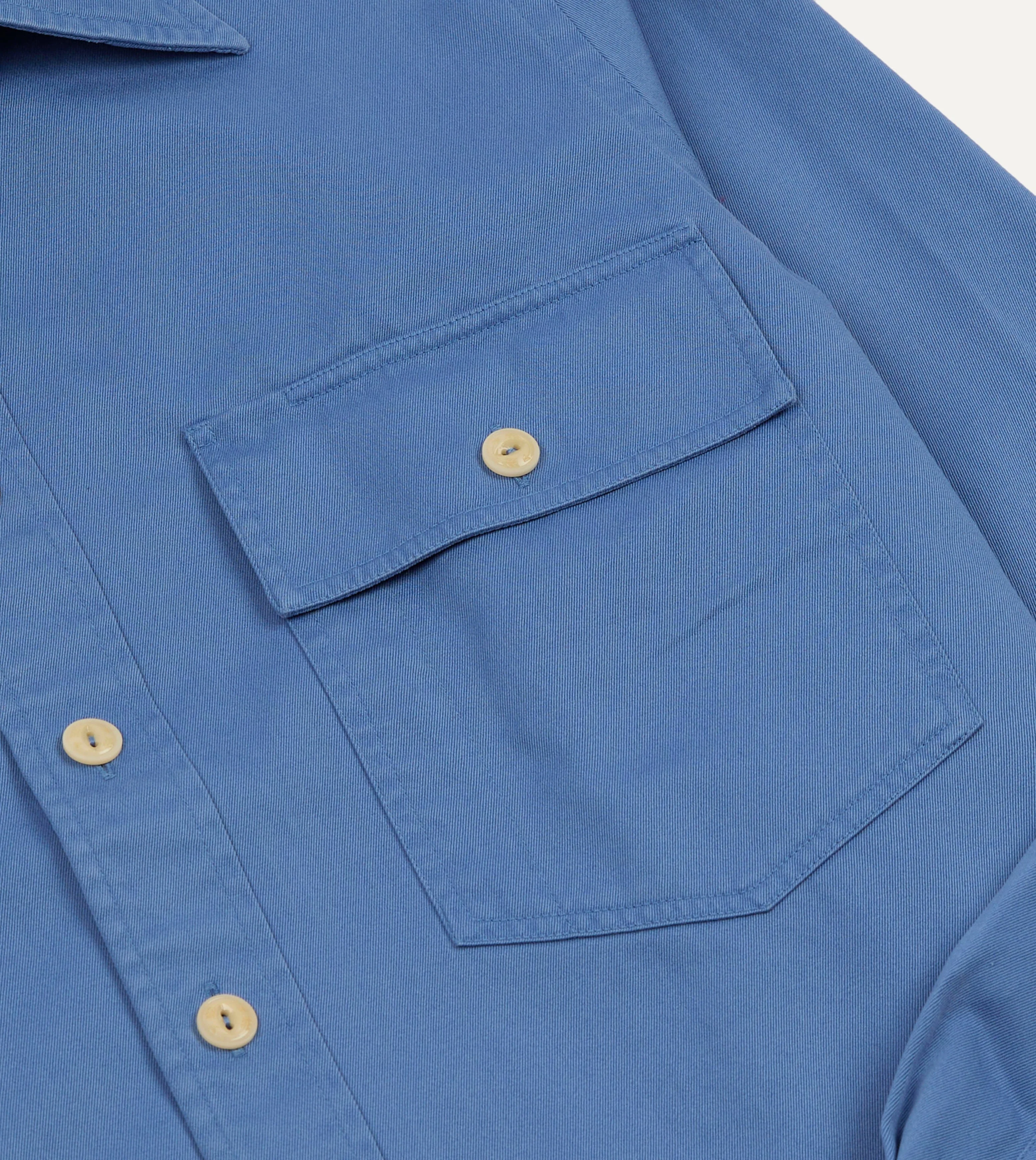 Blue Cotton Long Point Collar Work Shirt - Image 6