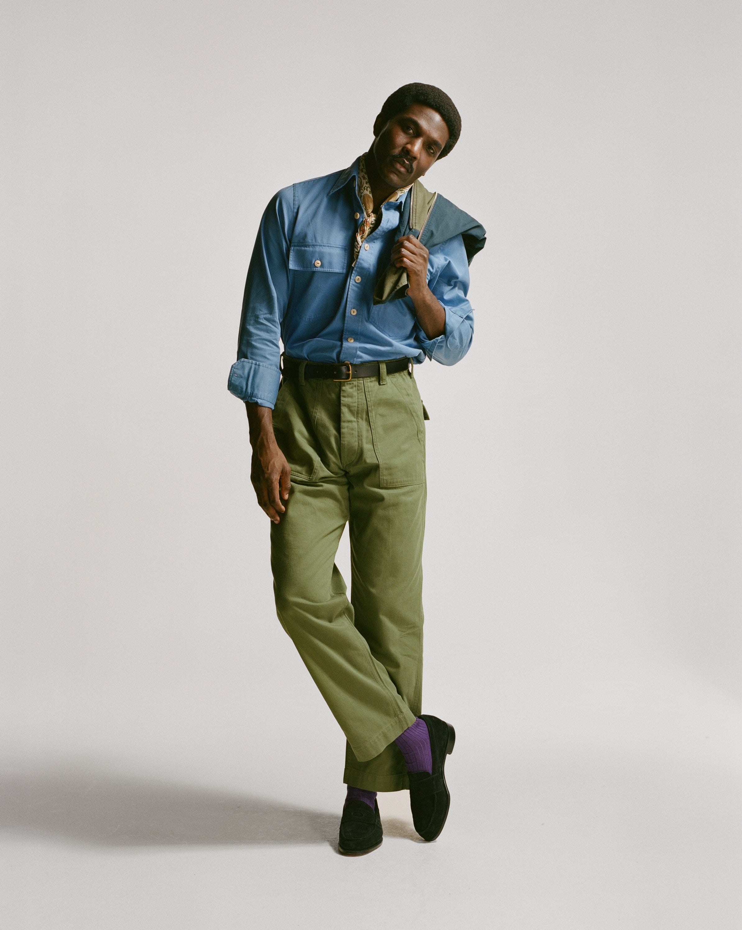 Blue Cotton Long Point Collar Work Shirt - Image 9
