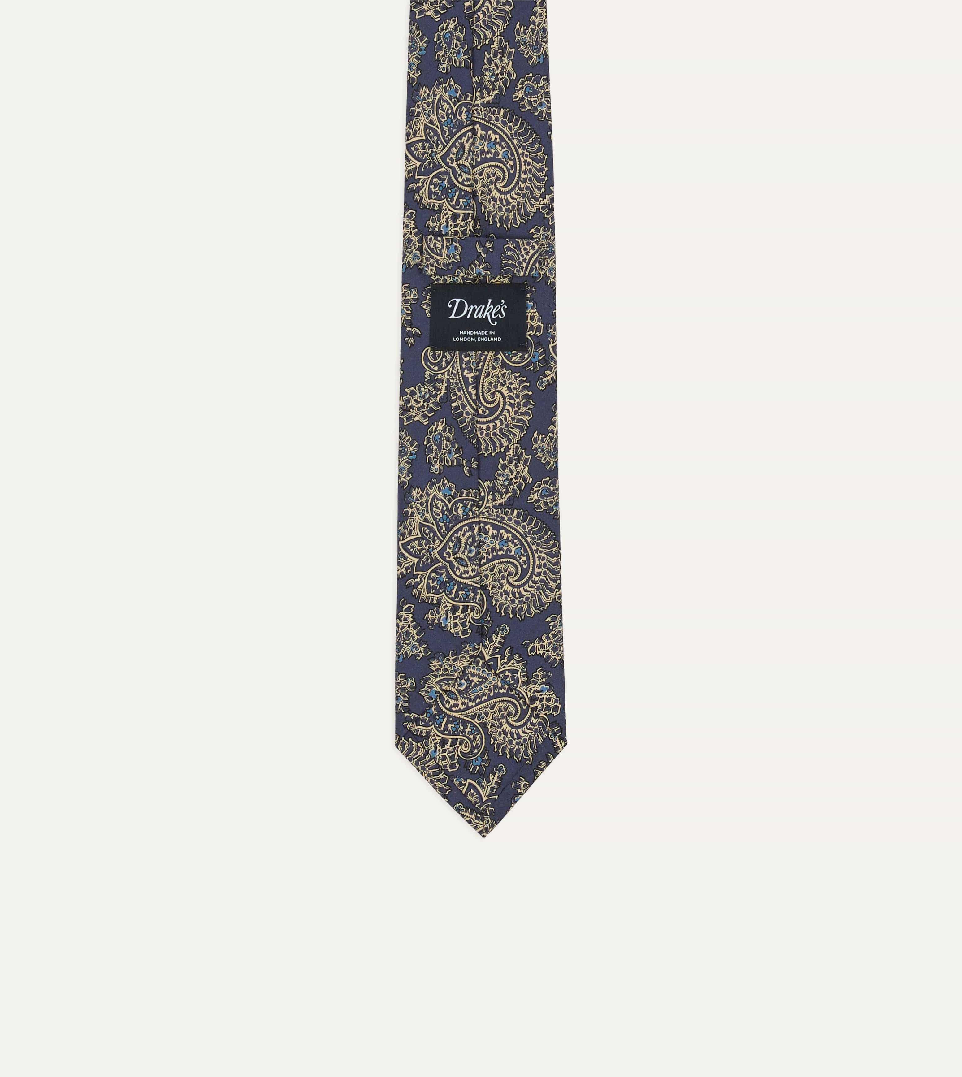 Blue Floral Paisley Print Silk Self Tipped Tie - Image 4