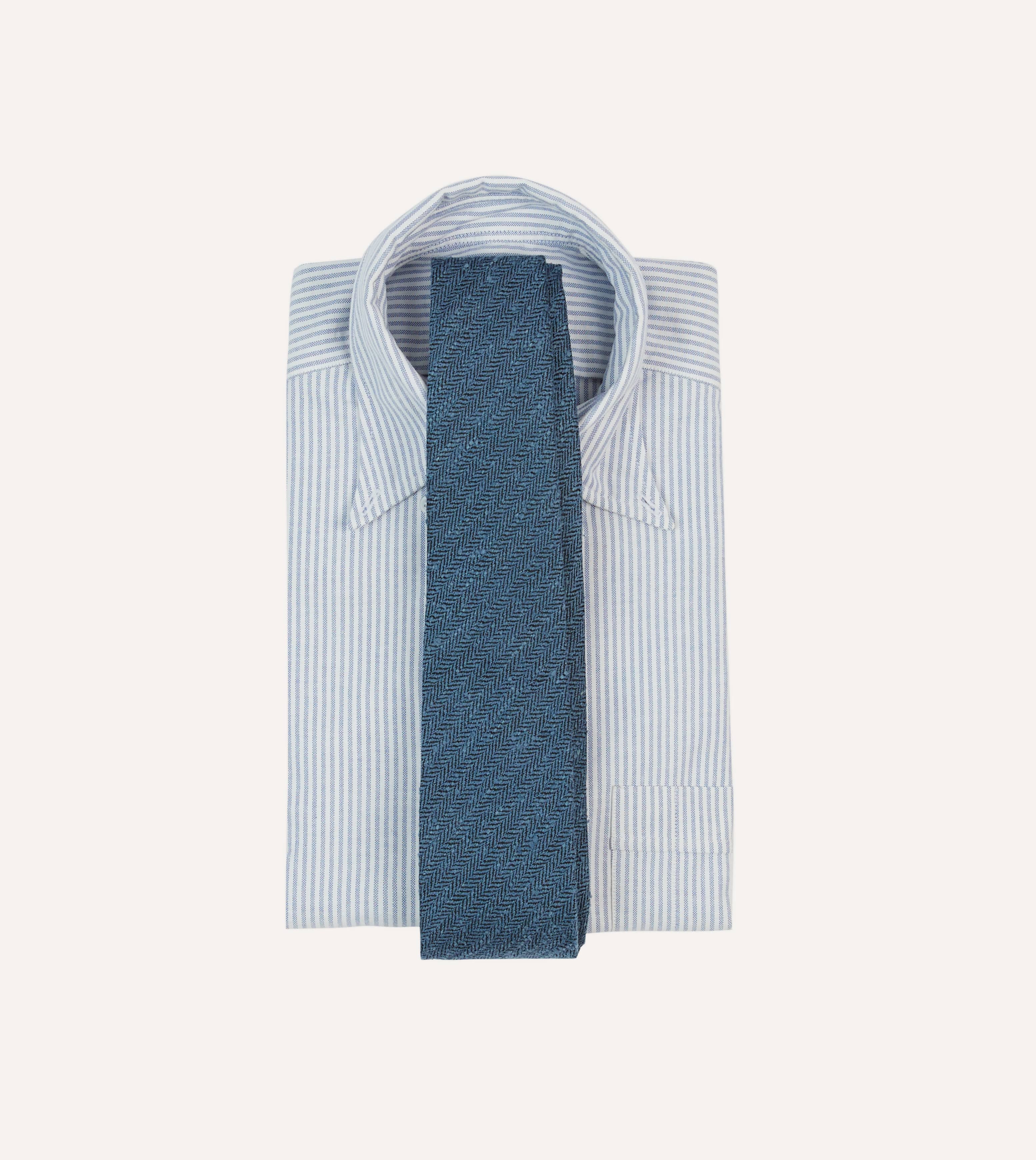 Blue Herringbone Shantung Silk Tipped Tie - Image 2