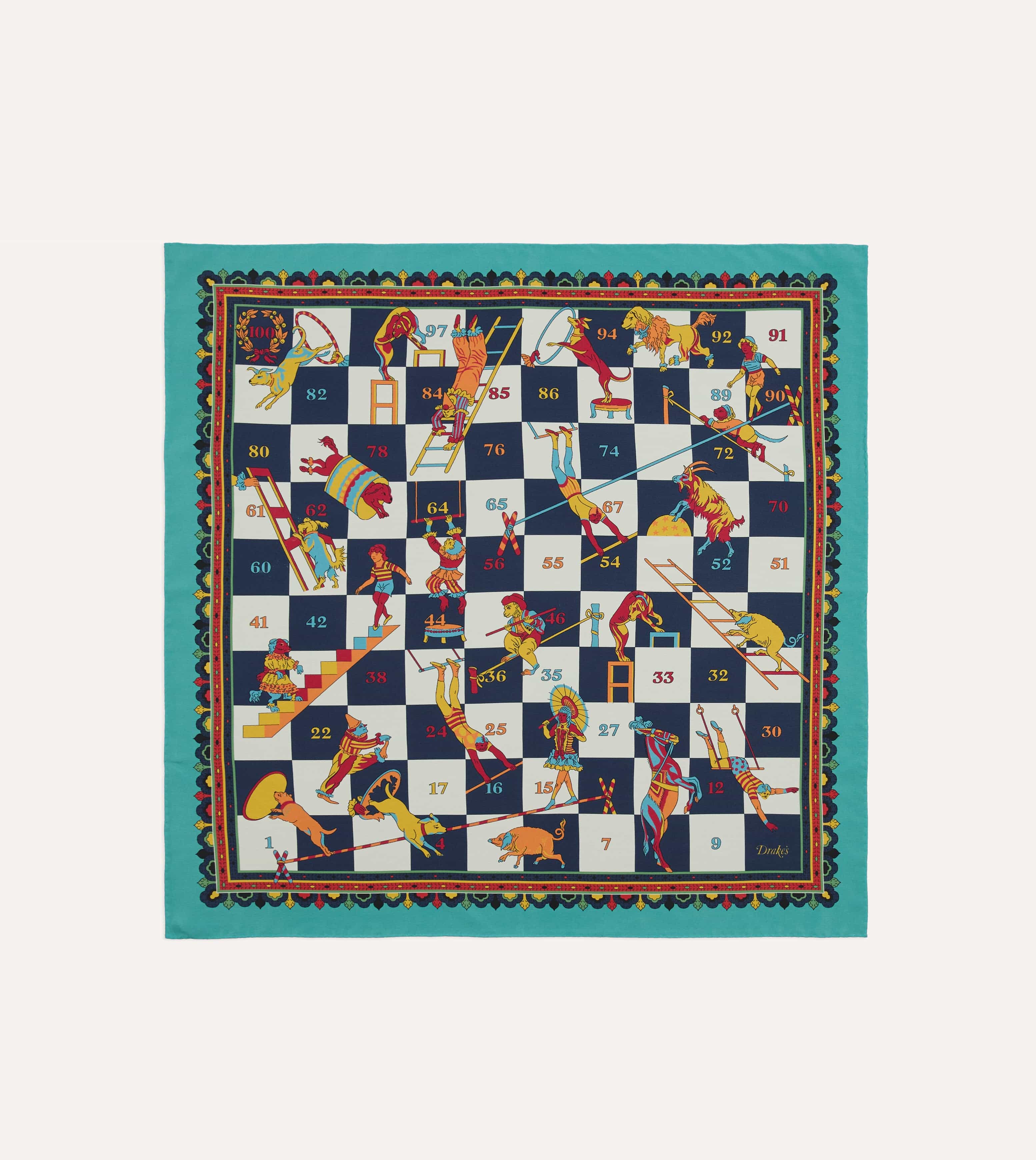 Blue Snakes and Ladders Print Silk Bandana - Image 2