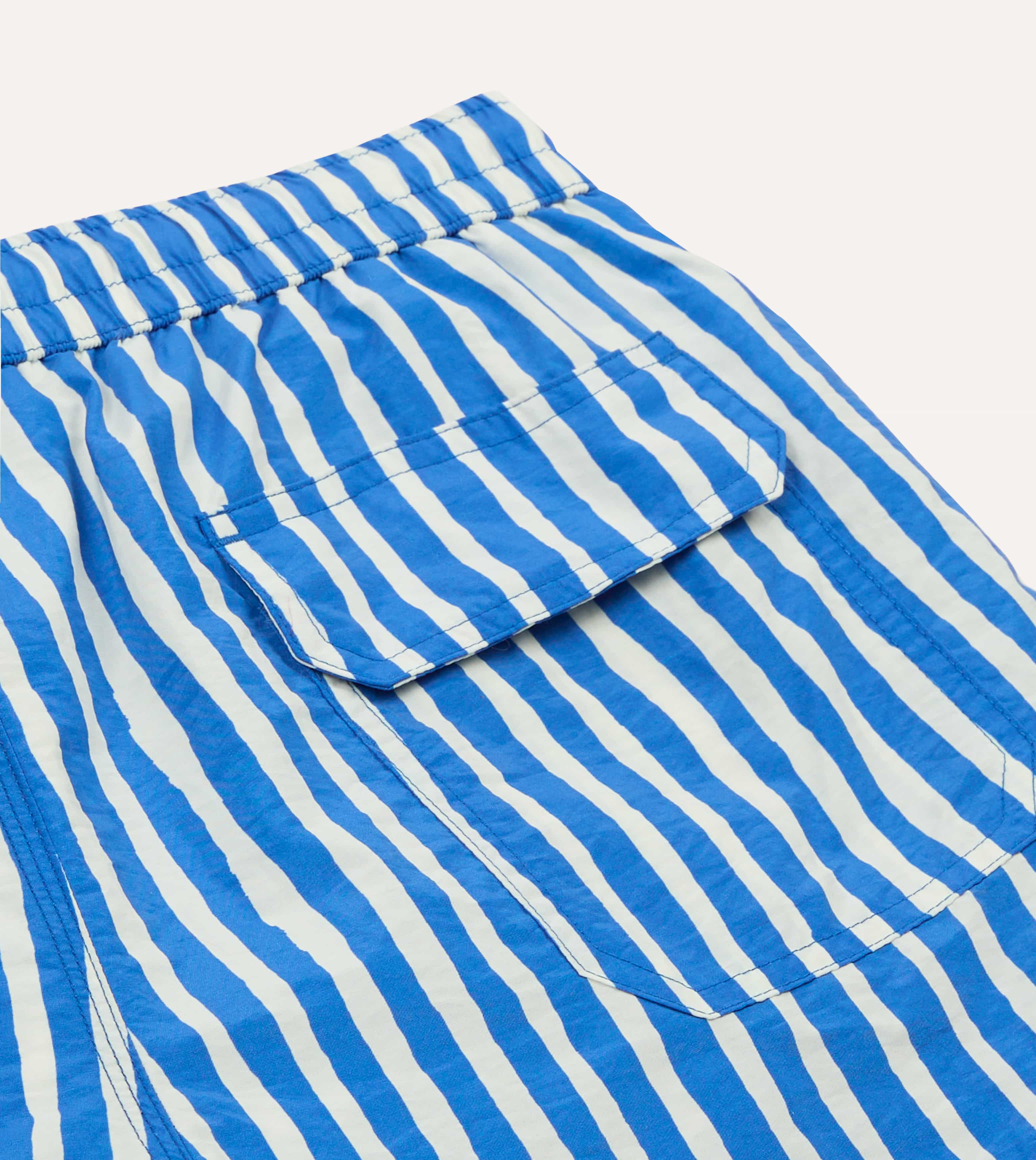 Blue Stripe Print Nylon Drawstring Swim Shorts - Image 5