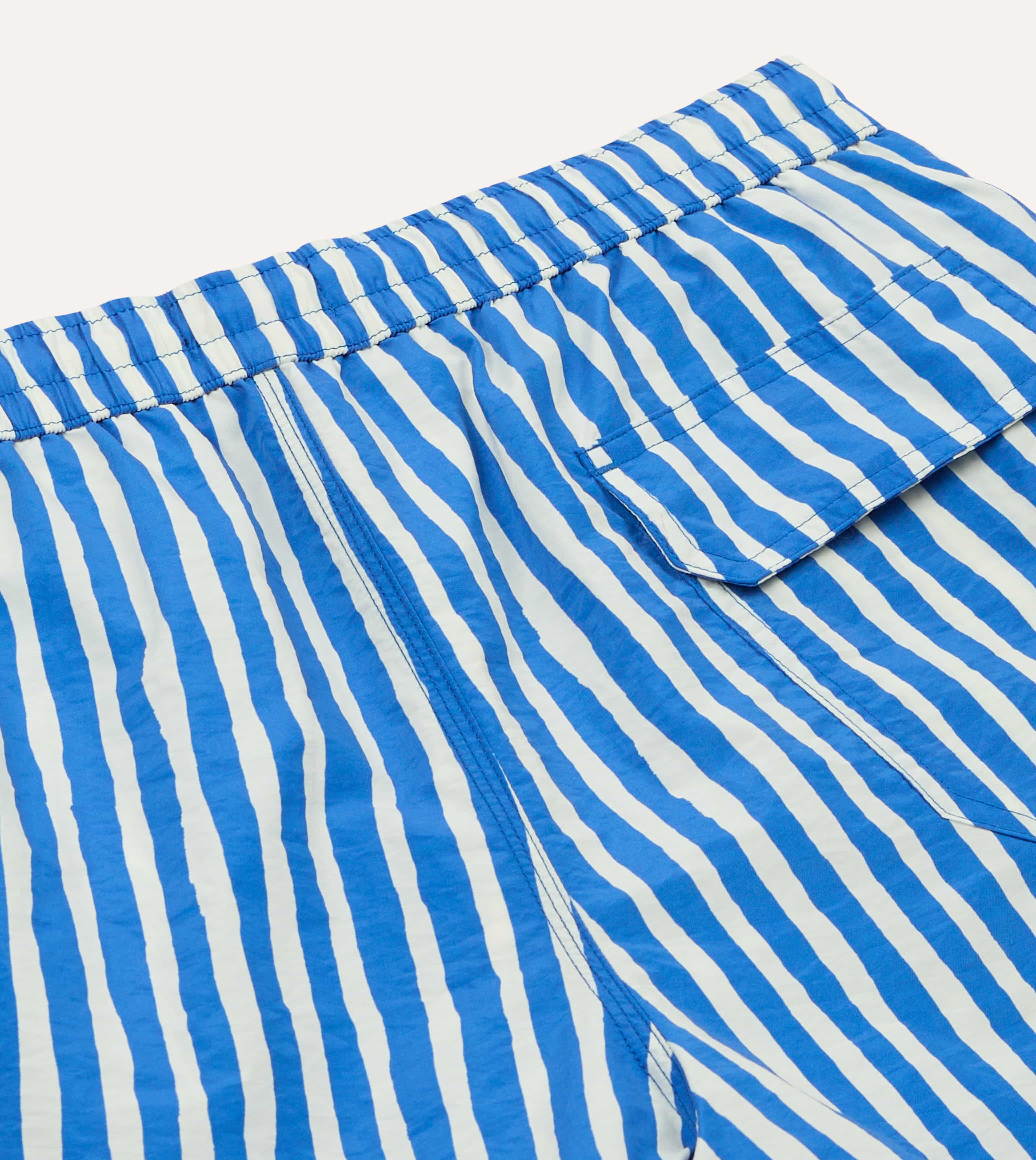 Blue Stripe Print Nylon Drawstring Swim Shorts - Image 6