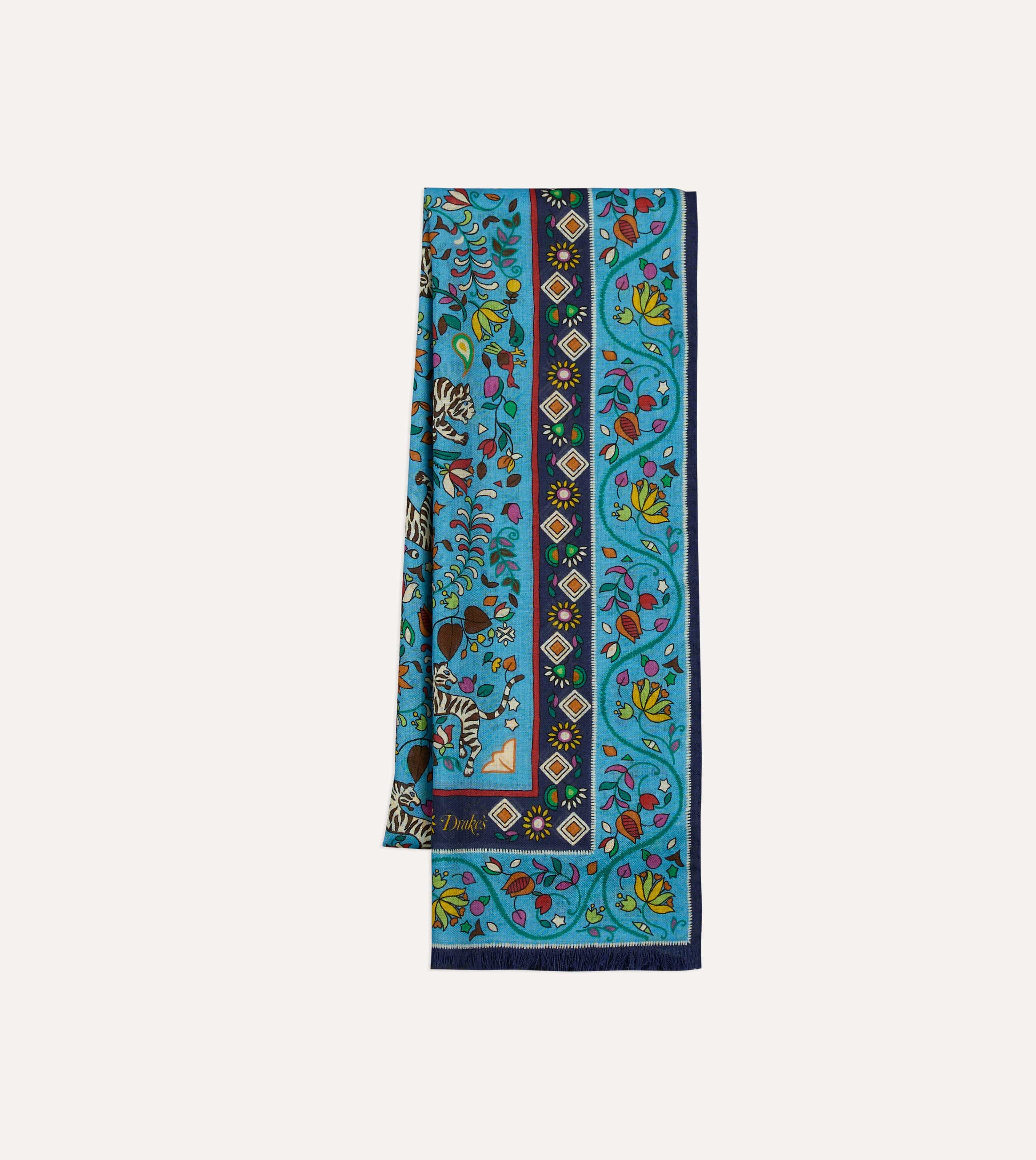 Blue Tiger Garden Print Wool Silk Scarf - Image 3