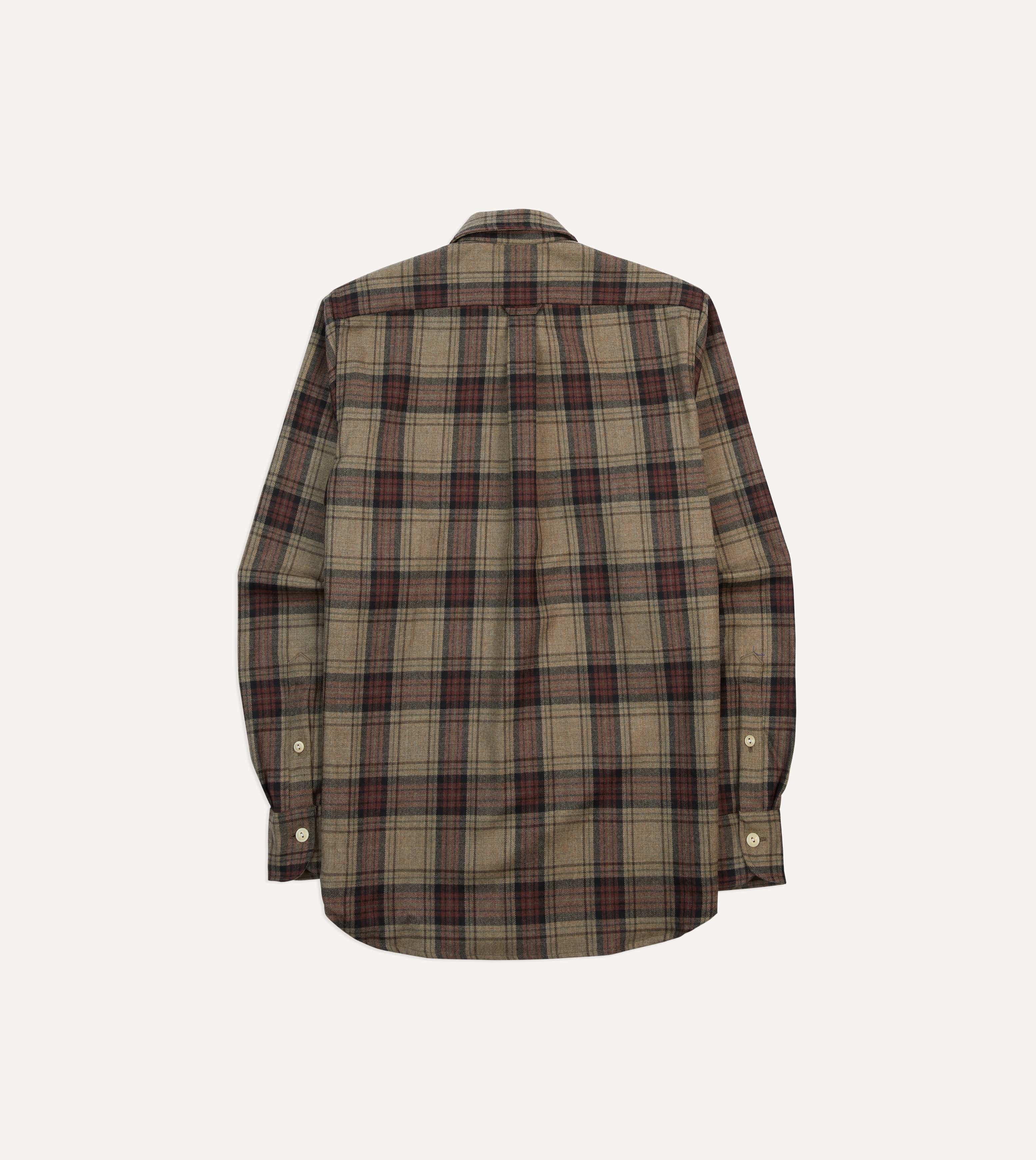 Brown Check Wool Two-Pocket Camp Collar Work Shirt - Image 6