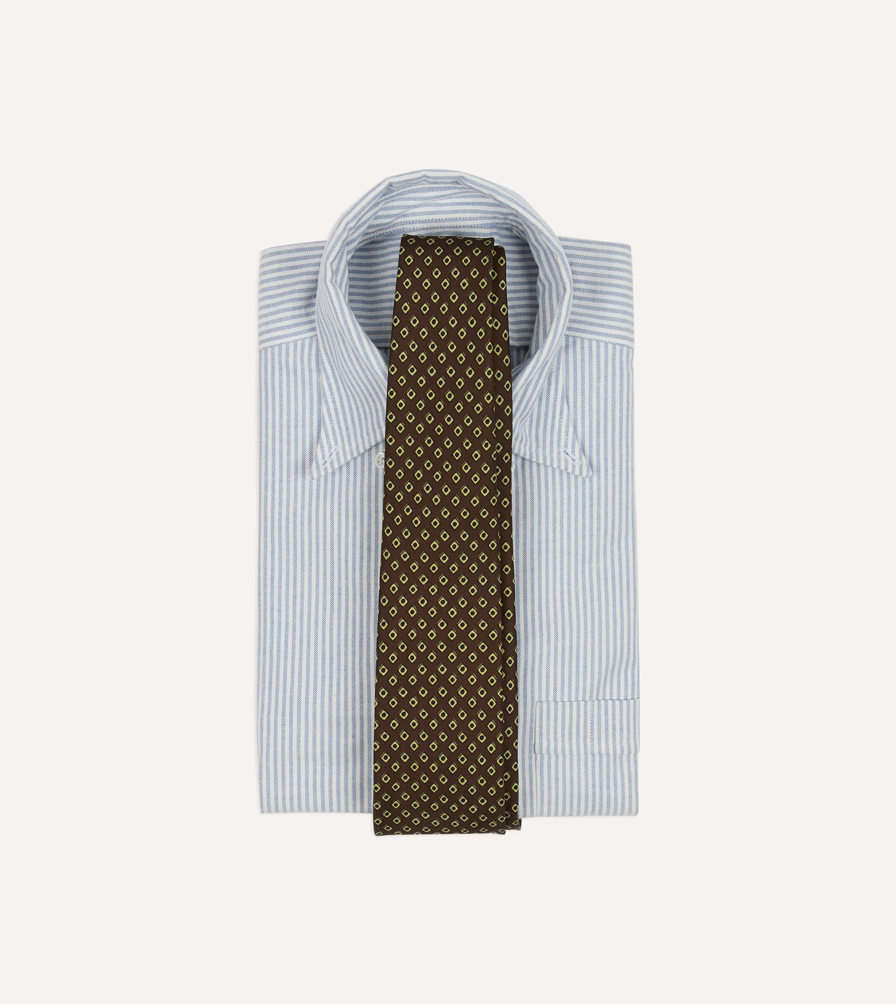 Brown Dotted Square Print Silk Self-Tipped Tie - Image 2