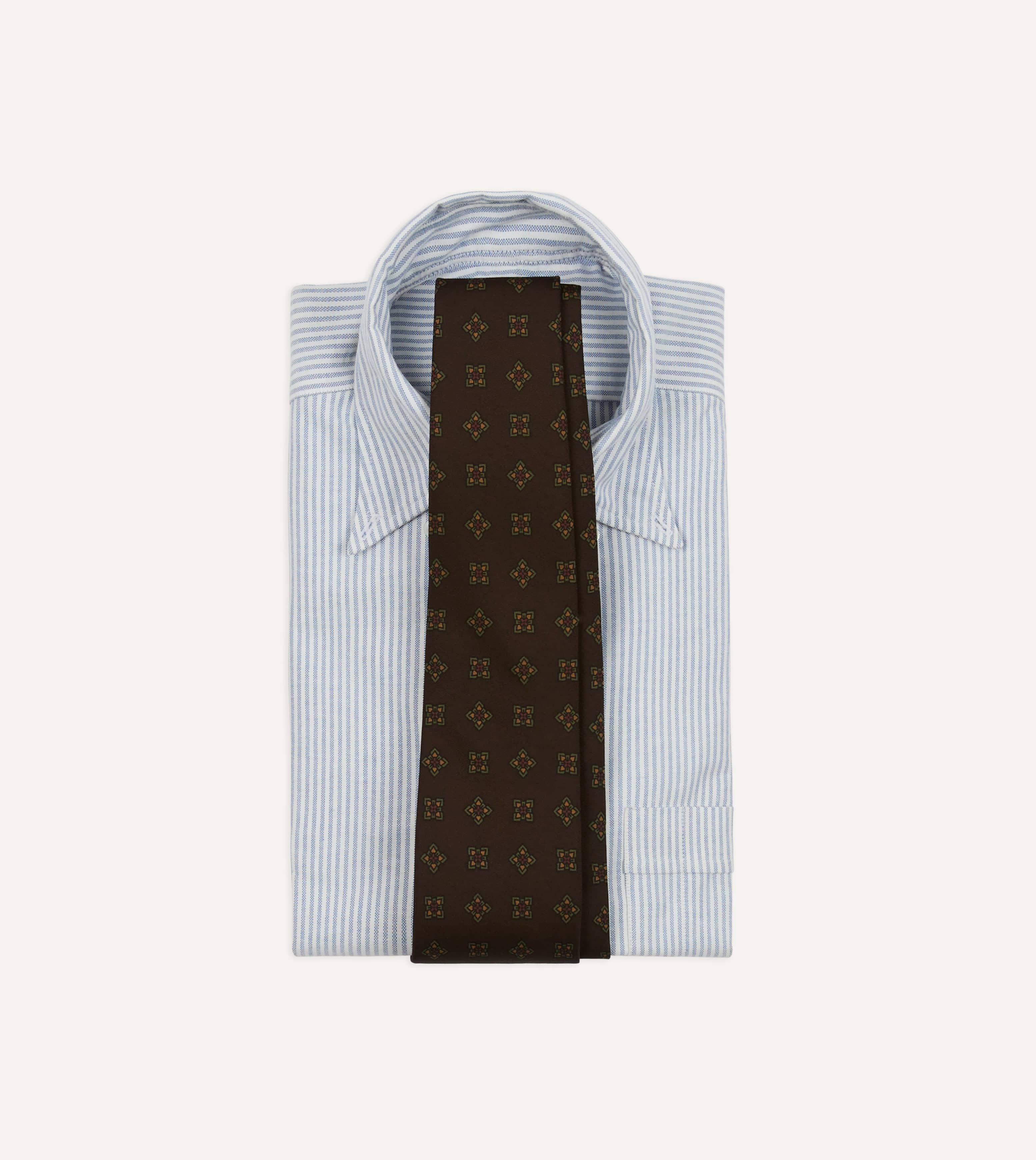 Brown Flower Medallion Print Wool-Silk Self Tipped Tie - Image 2