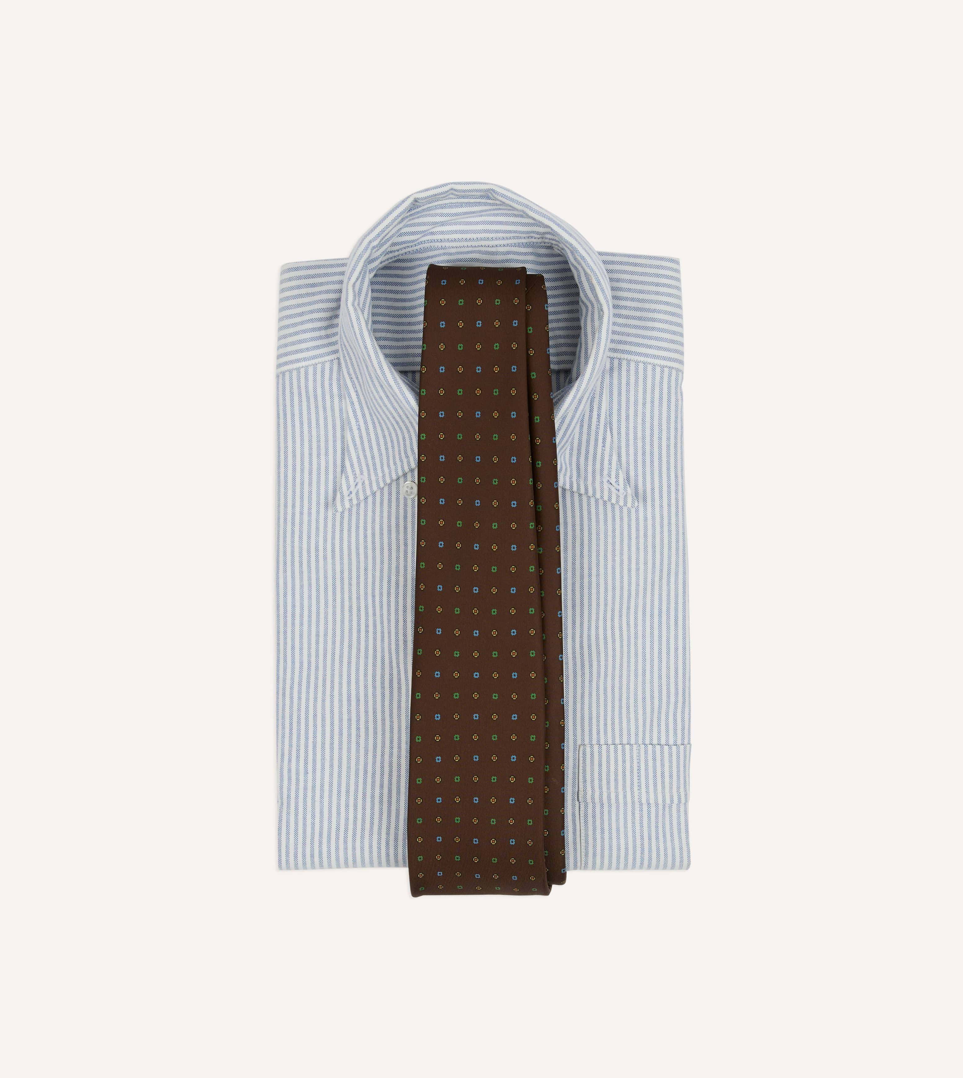 Brown Geometric Flower Print Silk Self-Tipped Tie - Image 2