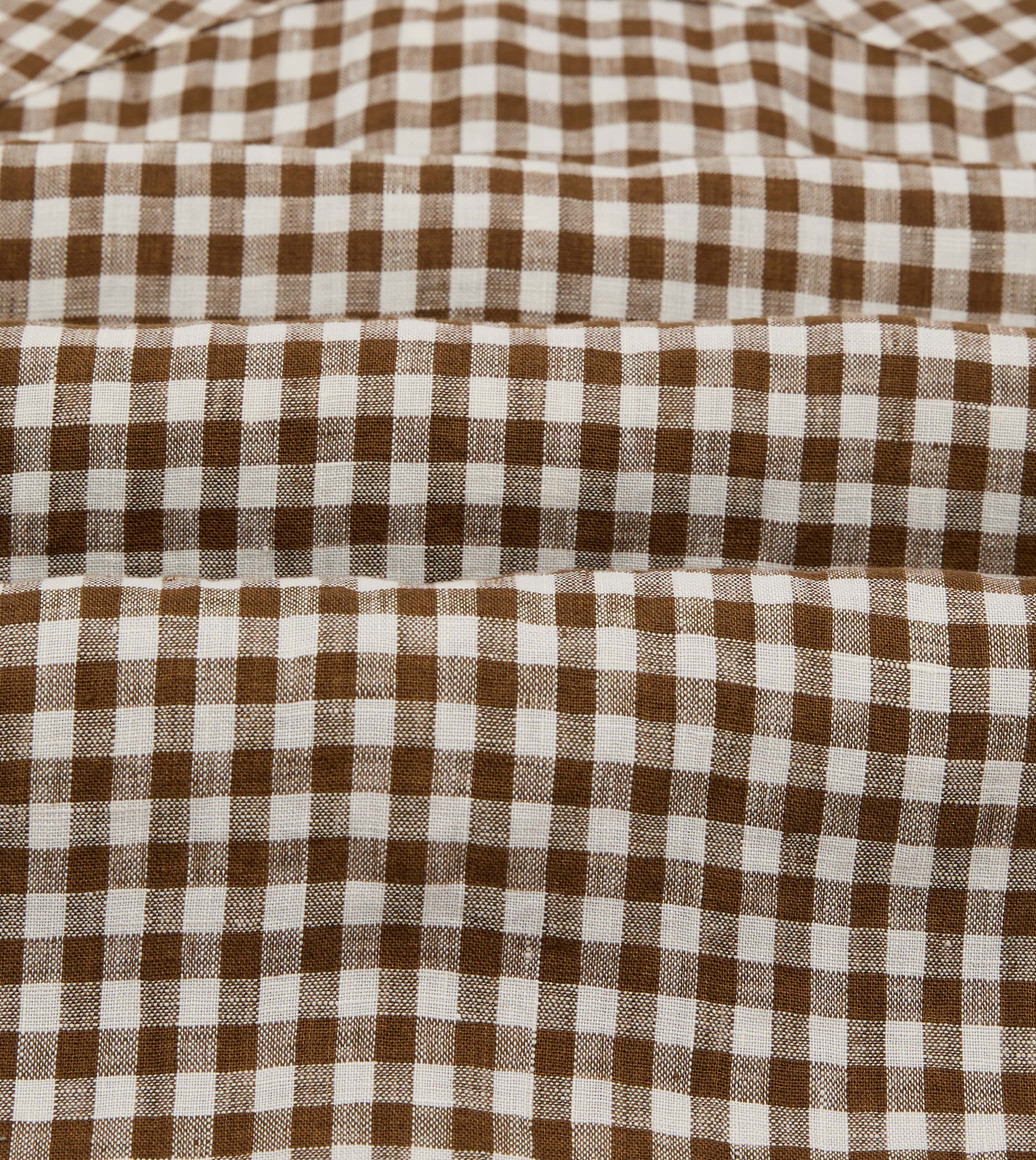 Brown Gingham Check Linen Two-Pocket Western Shirt - Image 4