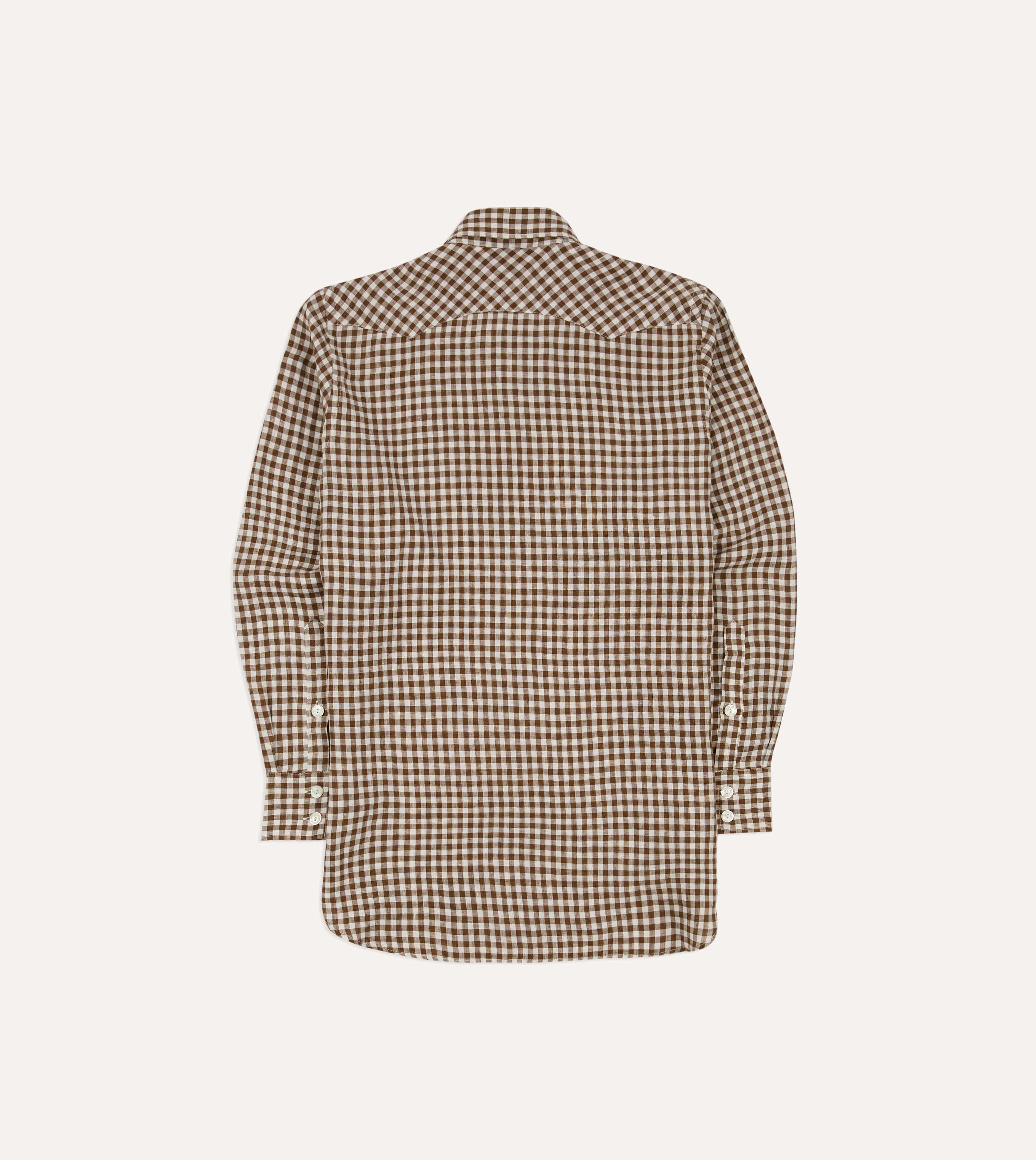 Brown Gingham Check Linen Two-Pocket Western Shirt - Image 8