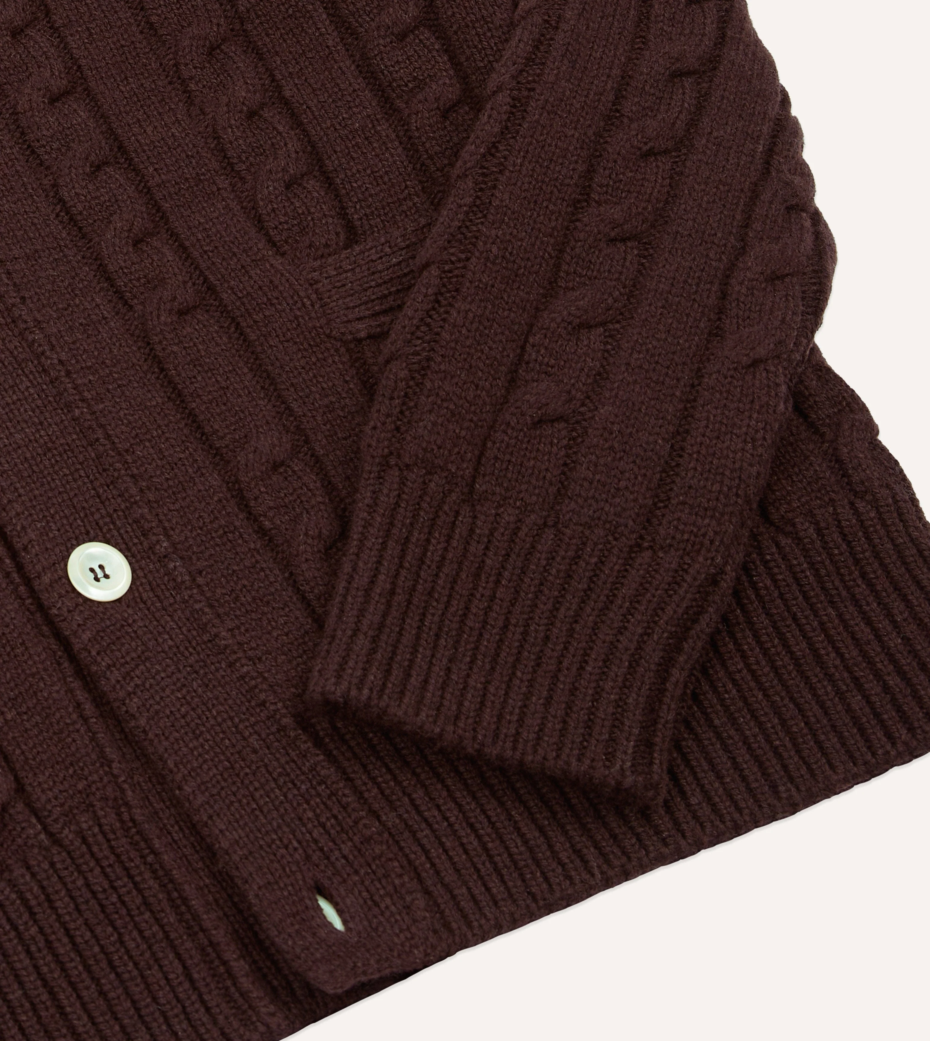 Brown Lambswool 6 Button Cable Knit Cardigan - Image 4