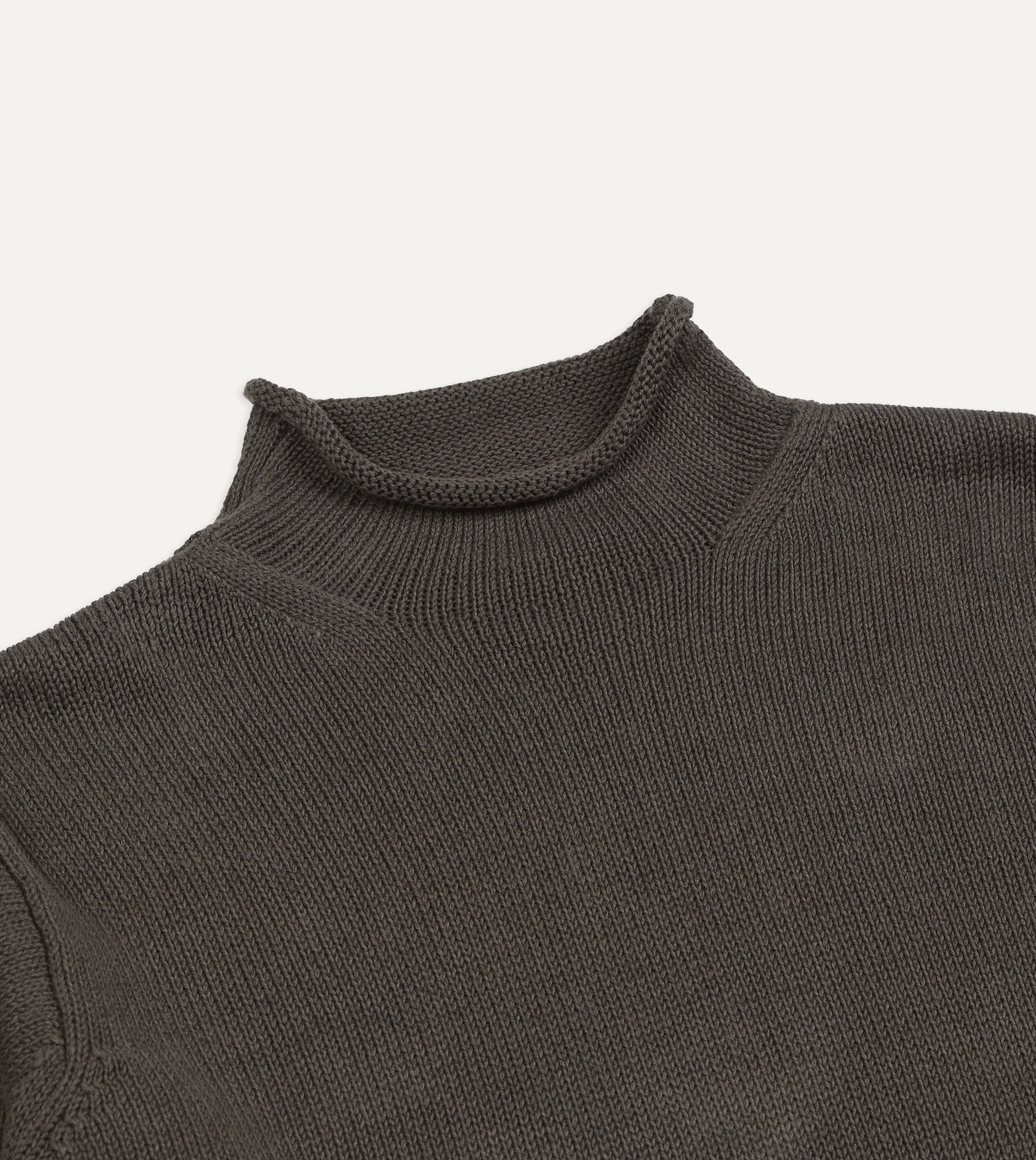 Brown Linen-Cotton Mock Neck Jumper - Image 3