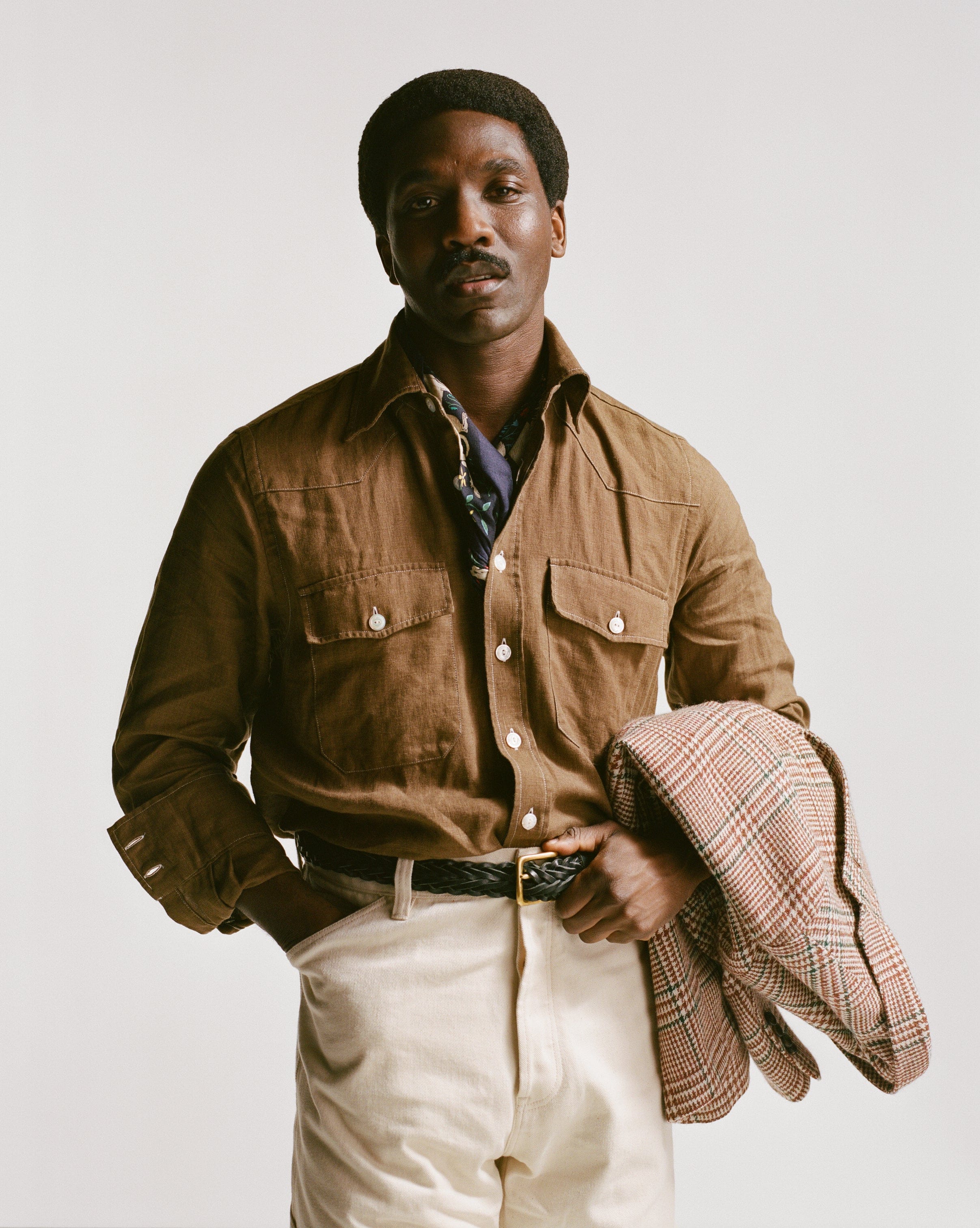 Brown Linen Two-Pocket Western Shirt - Image 2