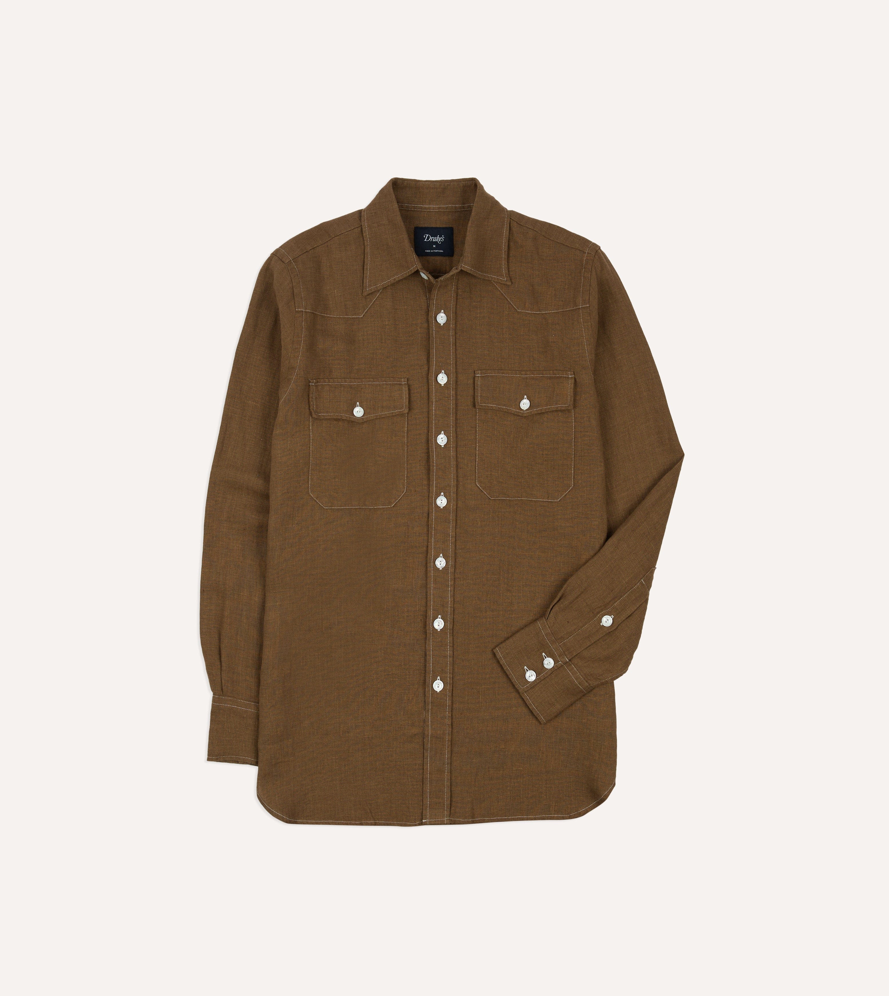 Brown Linen Two-Pocket Western Shirt - Image 3