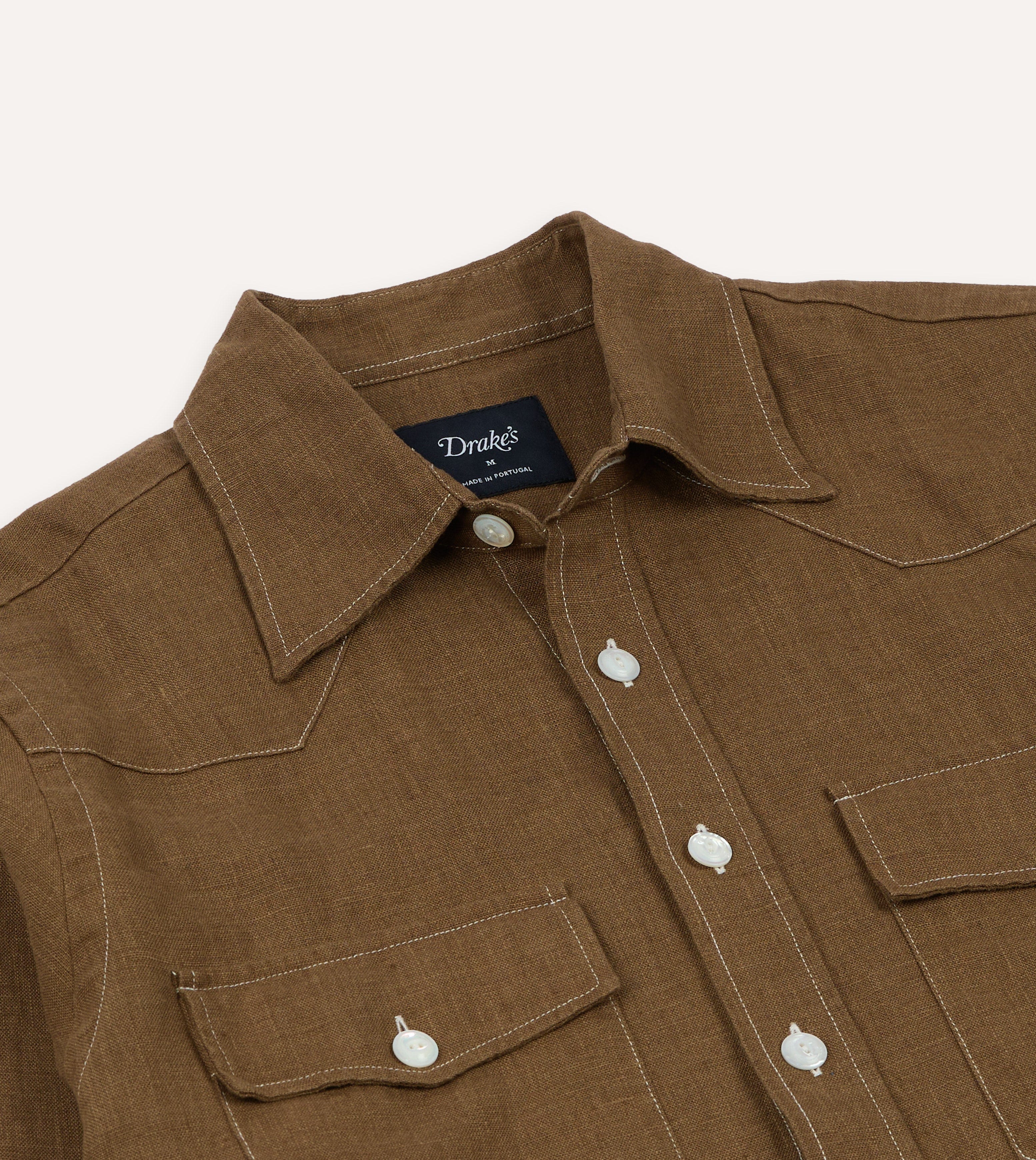 Brown Linen Two-Pocket Western Shirt - Image 5