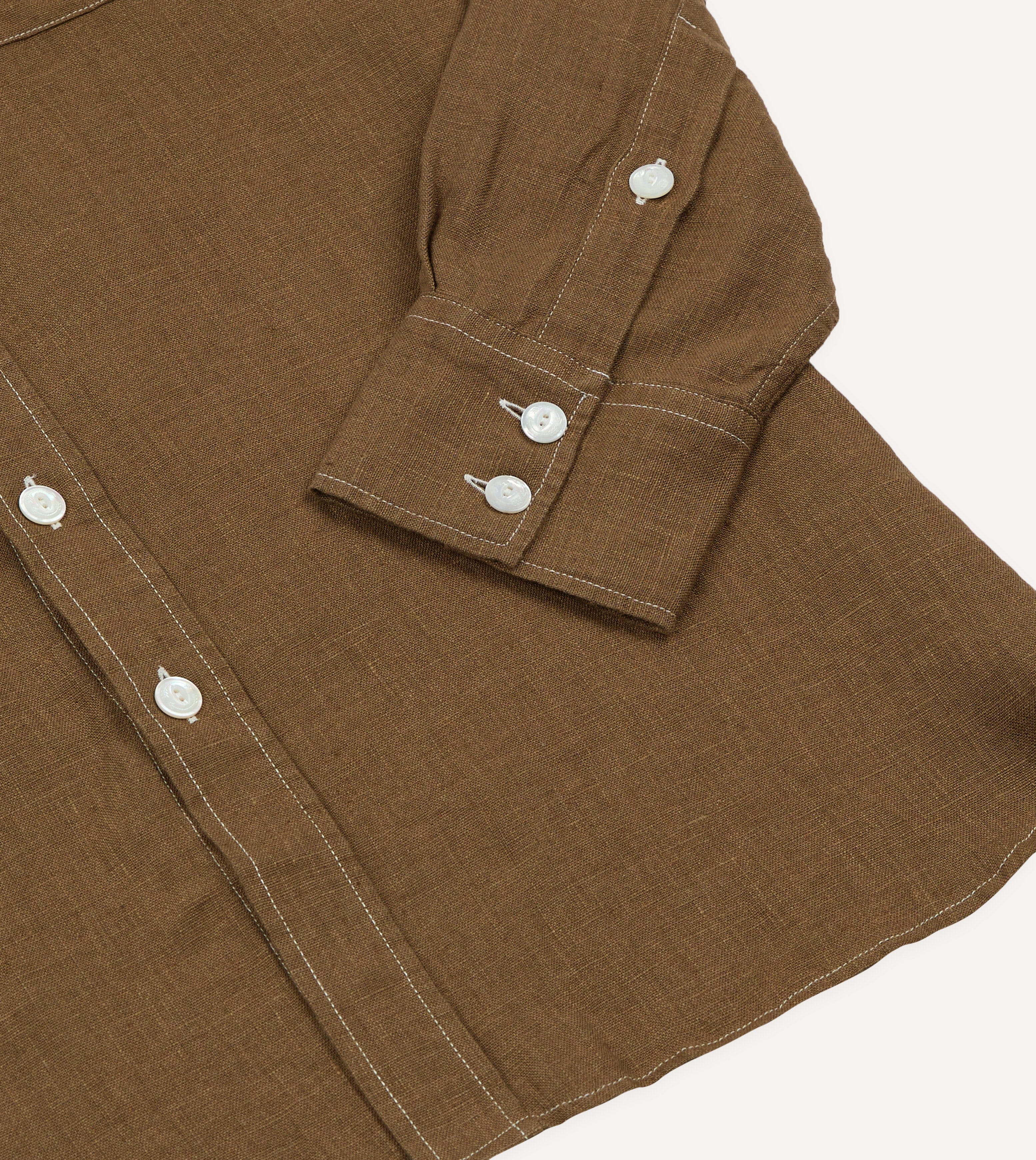 Brown Linen Two-Pocket Western Shirt - Image 7