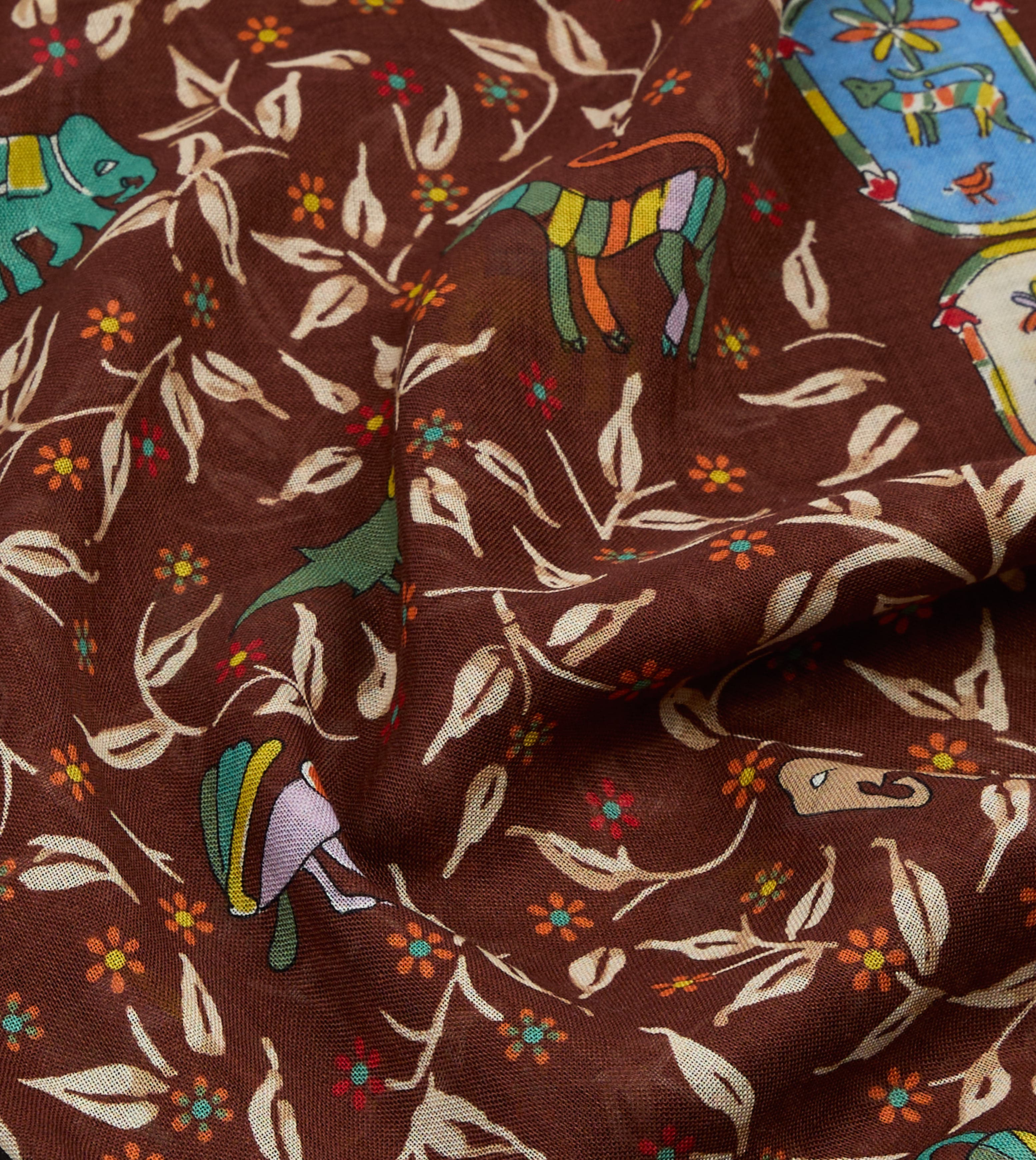 Brown Loose Animal Print Wool-Silk Scarf - Image 2