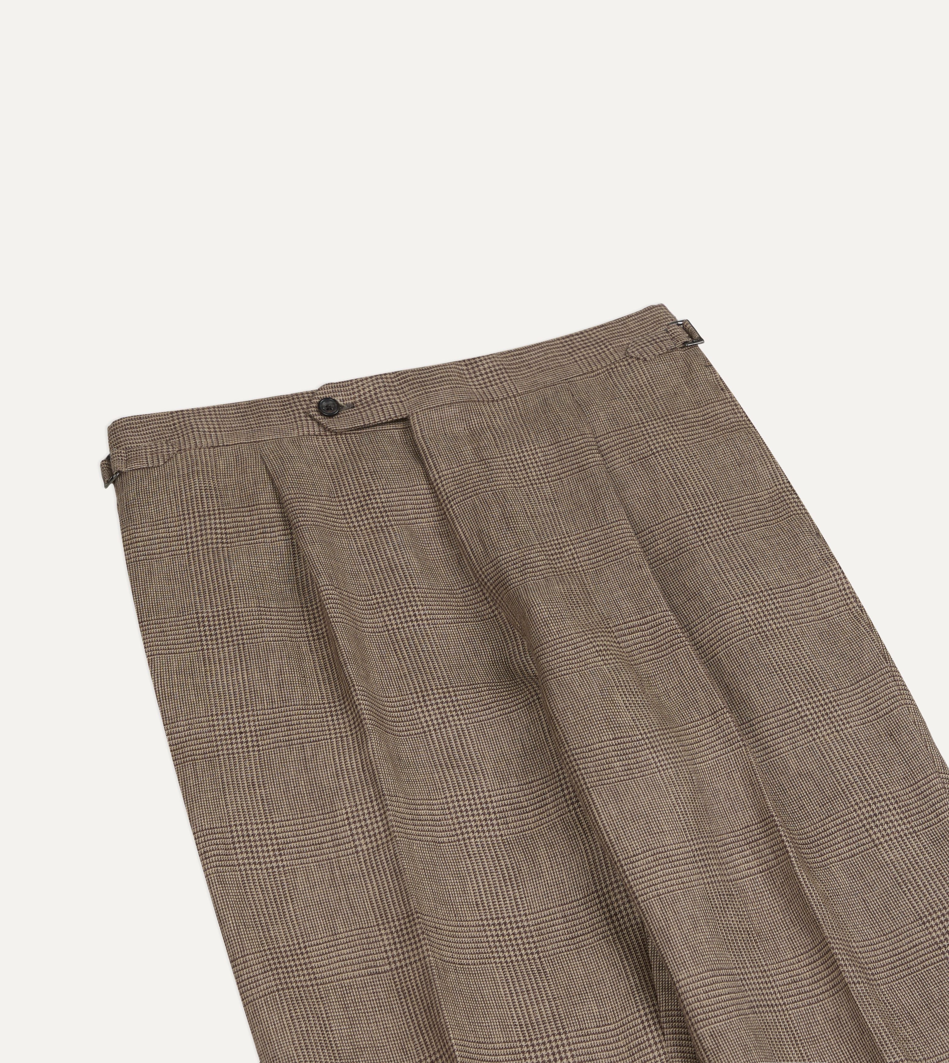 Brown Prince of Wales Check Linen Single Pleat Trouser - Image 4