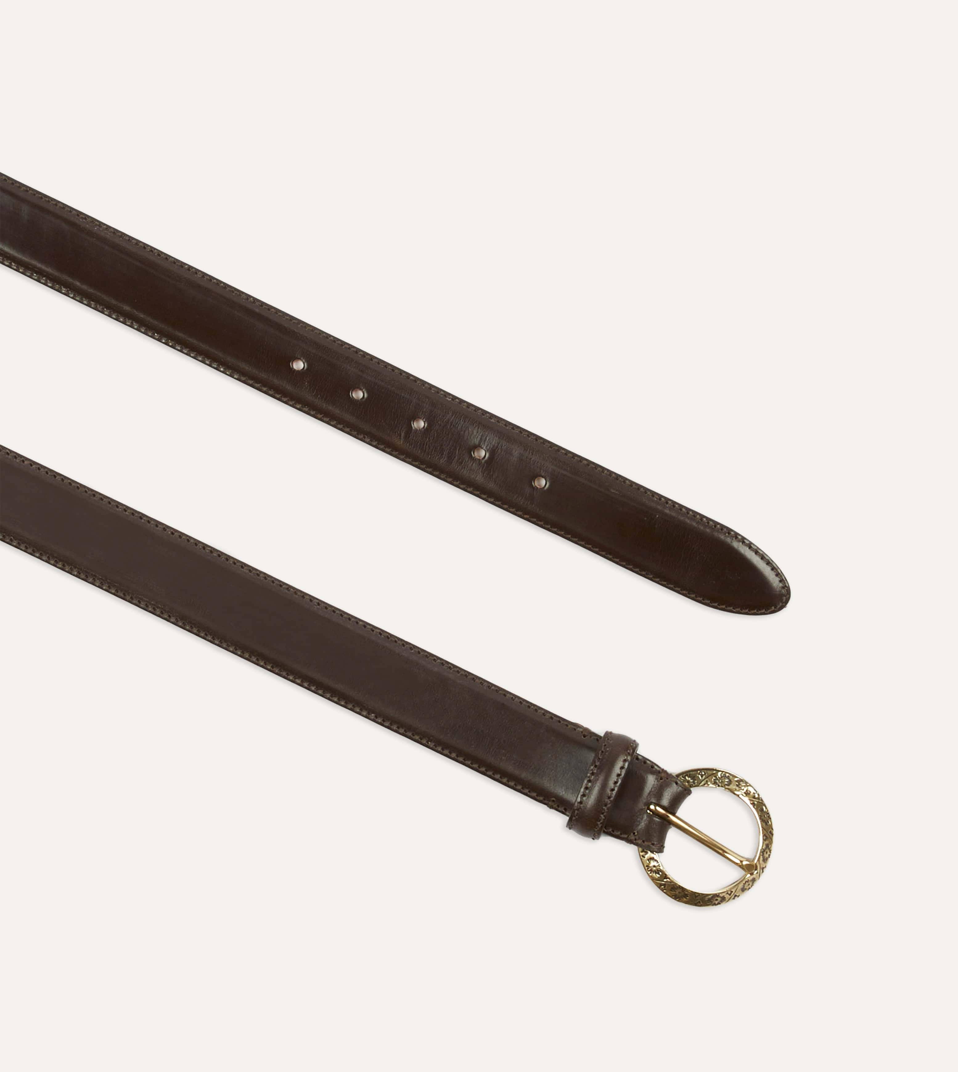 Dark Brown Bridle Calf Leather Western Belt - Image 2