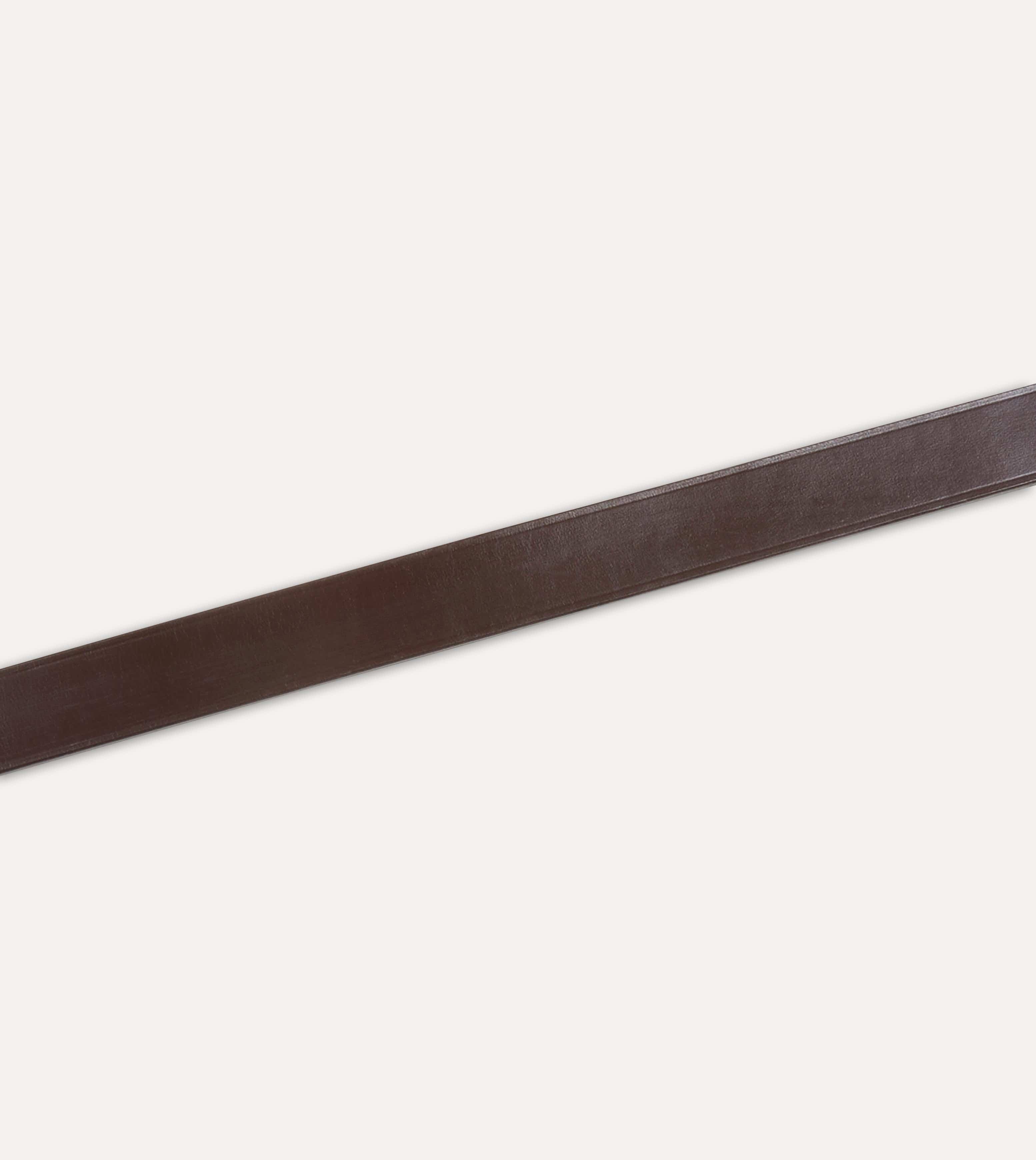 Dark Brown Unlined Bridle Leather Belt with Brass Buckle - Image 4