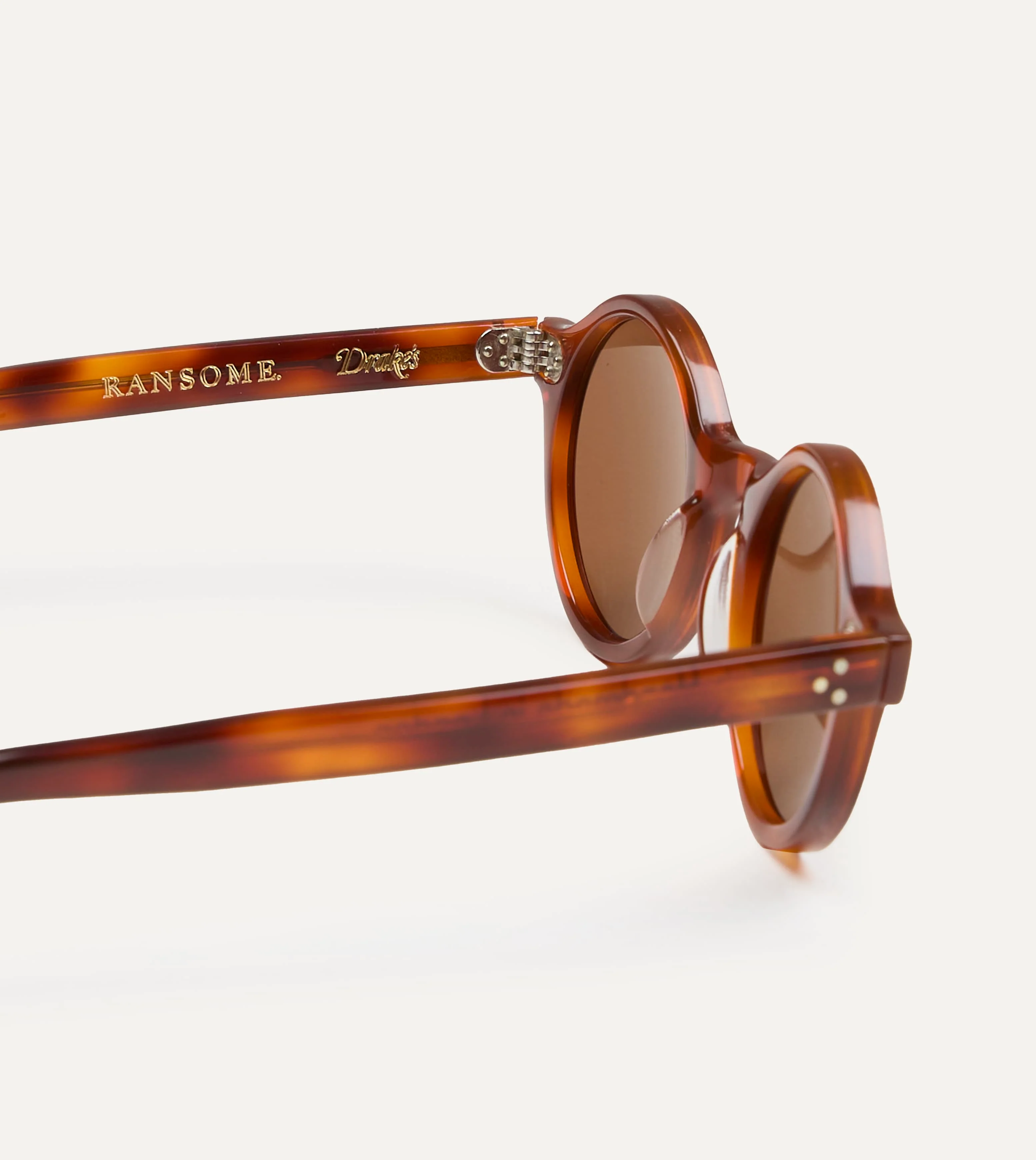 Drake's by Ransome Light Tortoiseshell Round Frame Sunglasses - Image 4