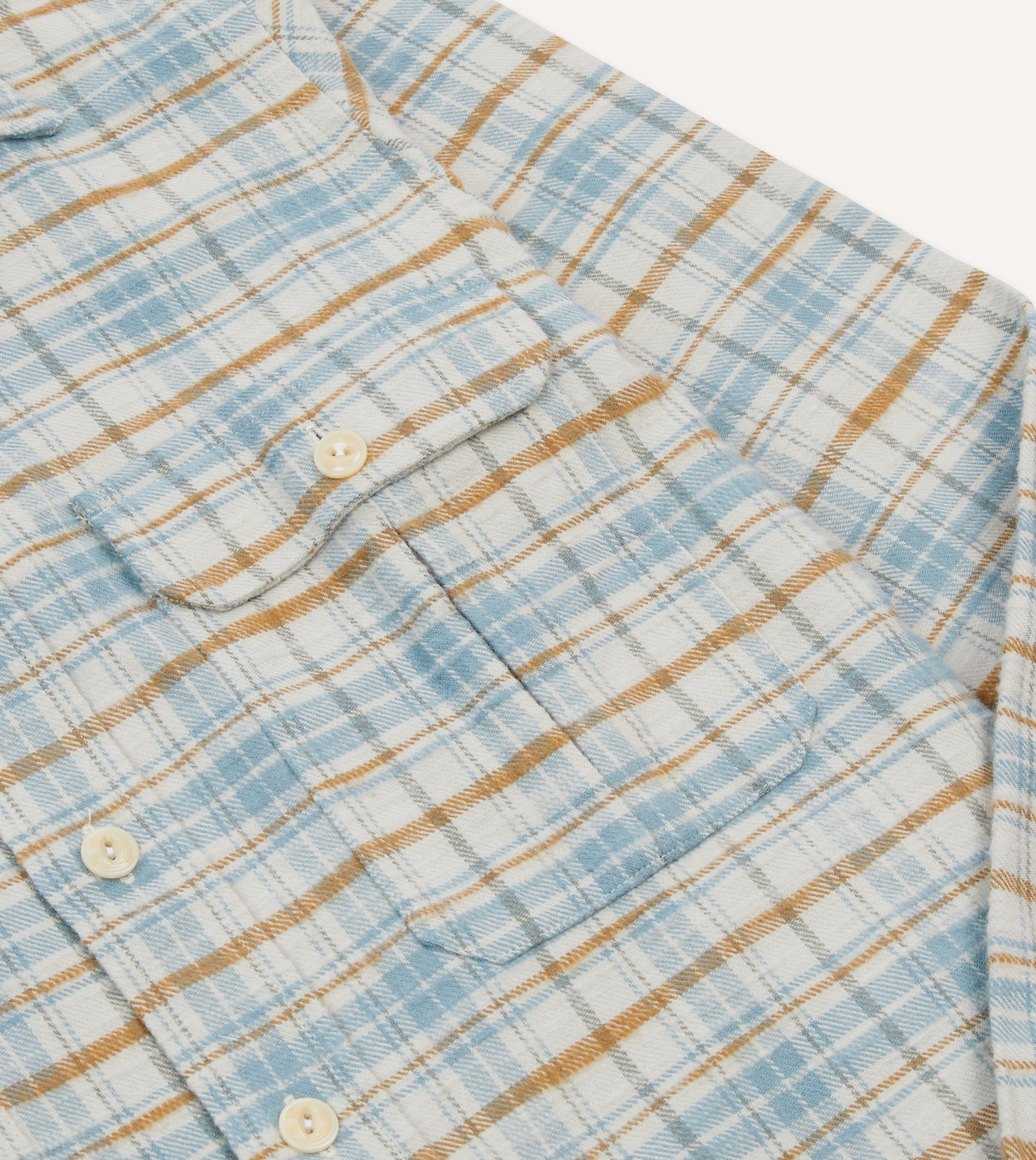 Ecru and Blue Check Cotton Two-Pocket Work Shirt - Image 4