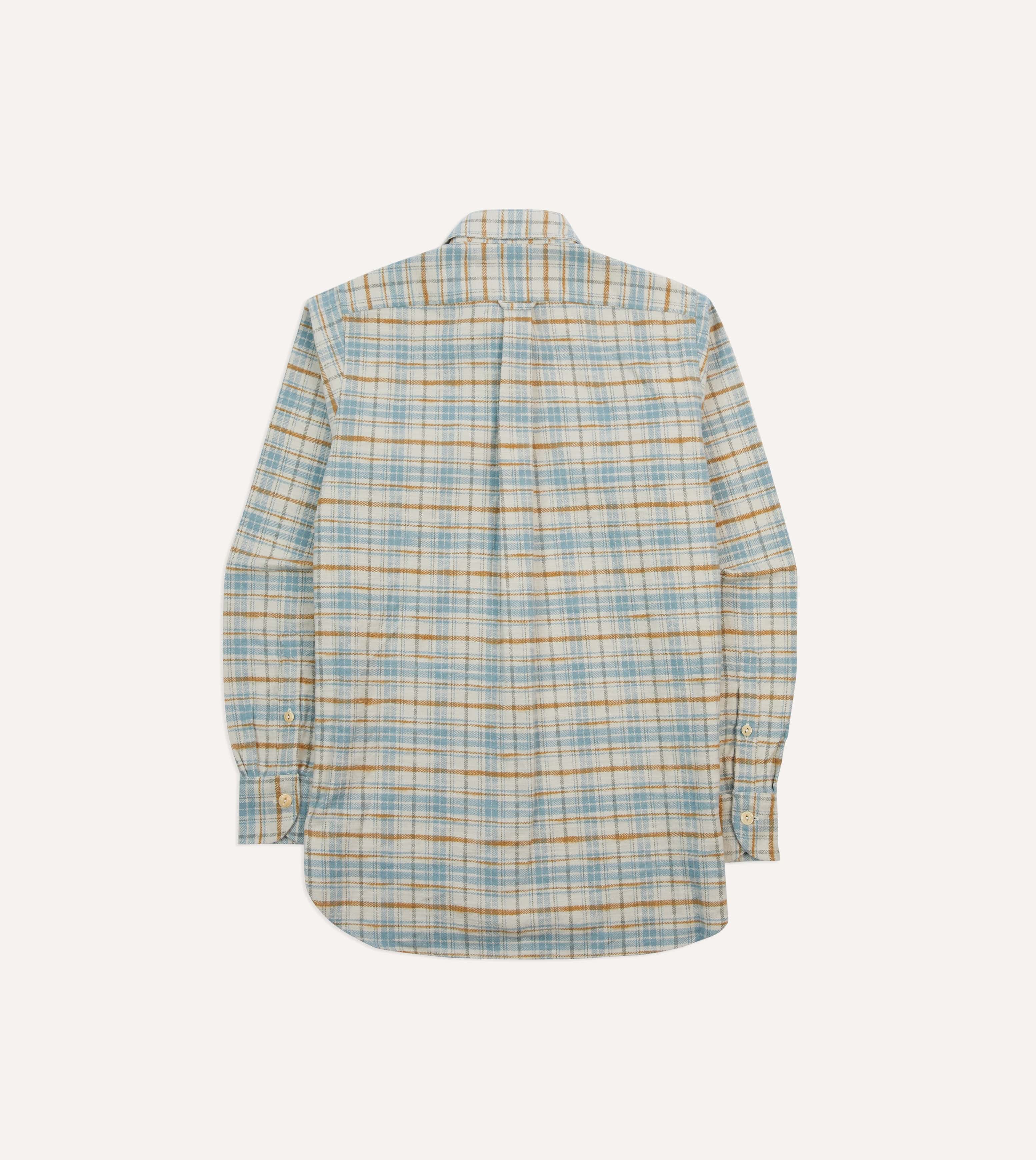 Ecru and Blue Check Cotton Two-Pocket Work Shirt - Image 6