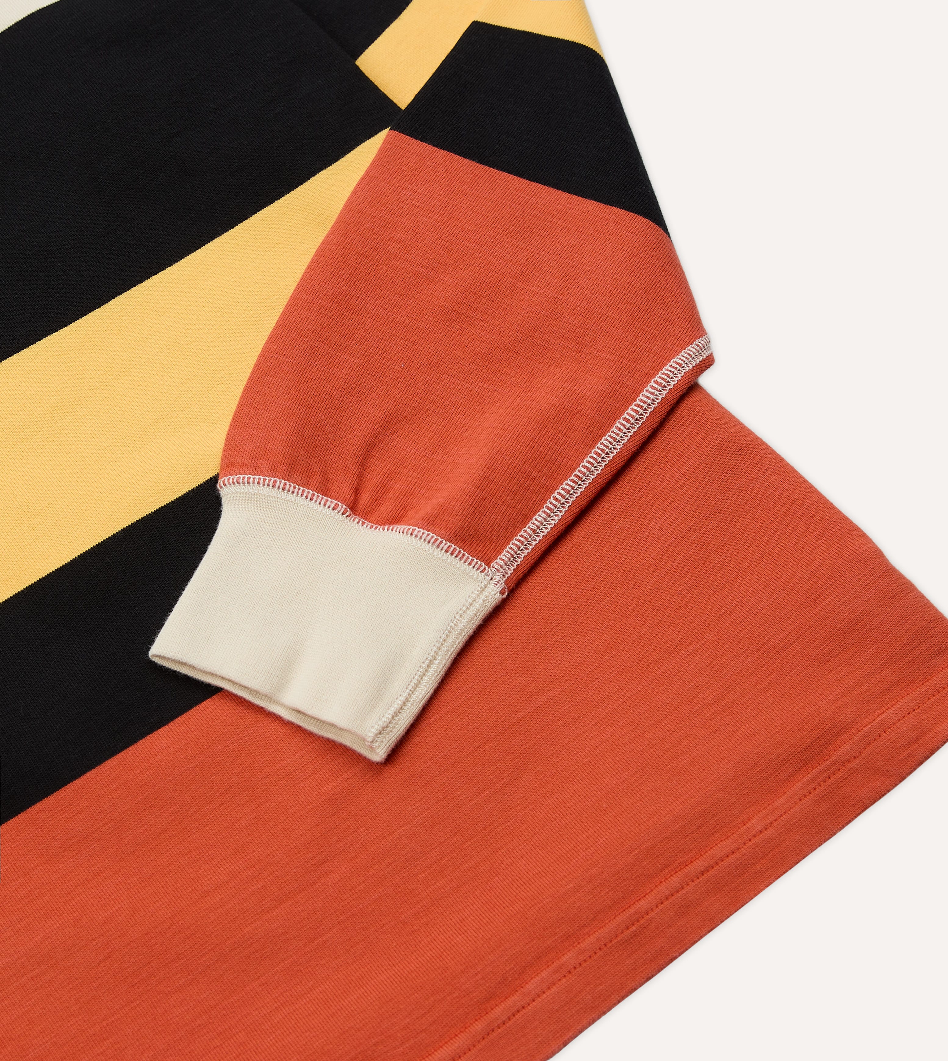 Ecru, Black and Orange Multi Stripe Cotton Rugby Shirt - Image 4