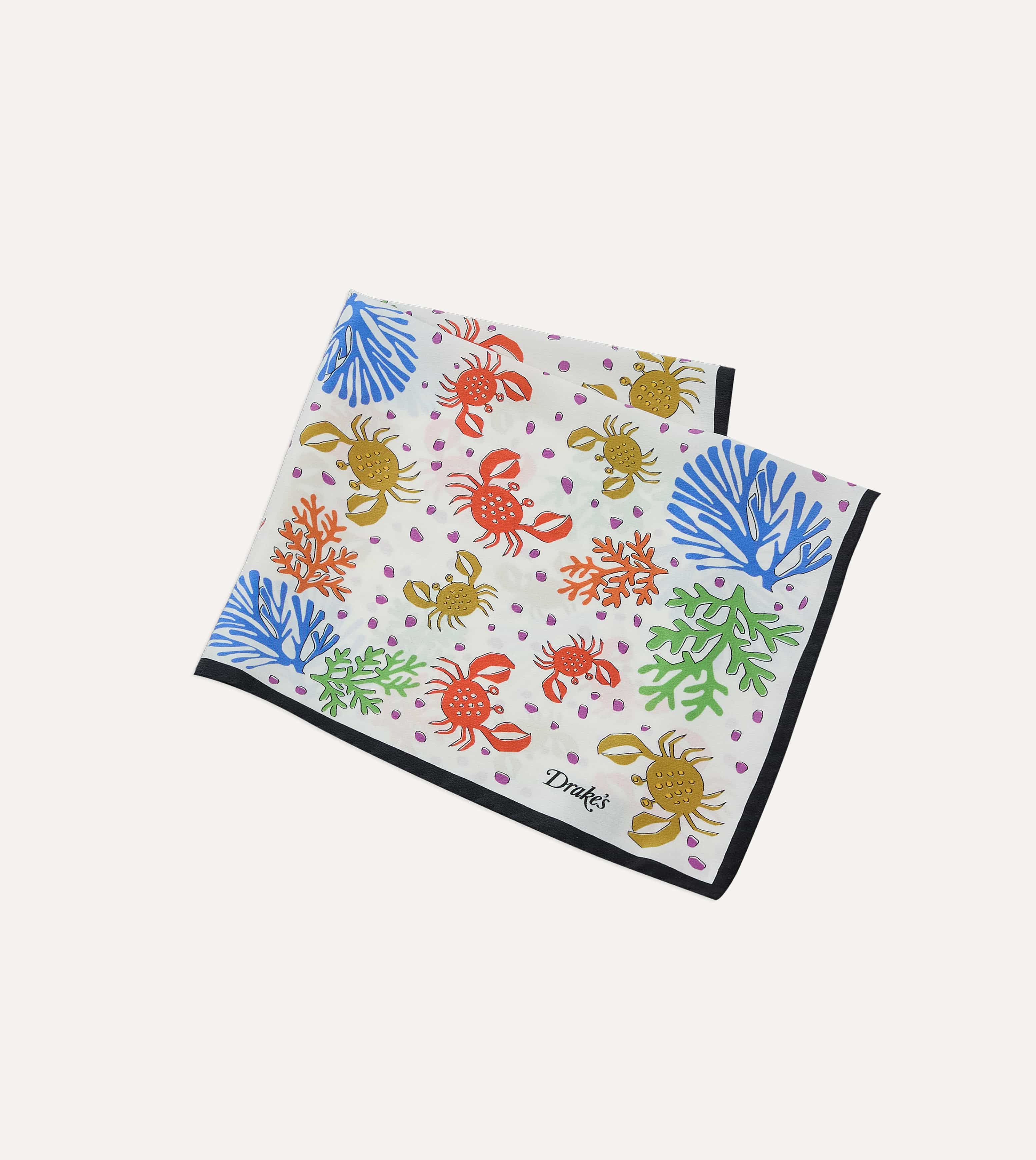Ecru Crab Print Silk Pocket Square - Image 3