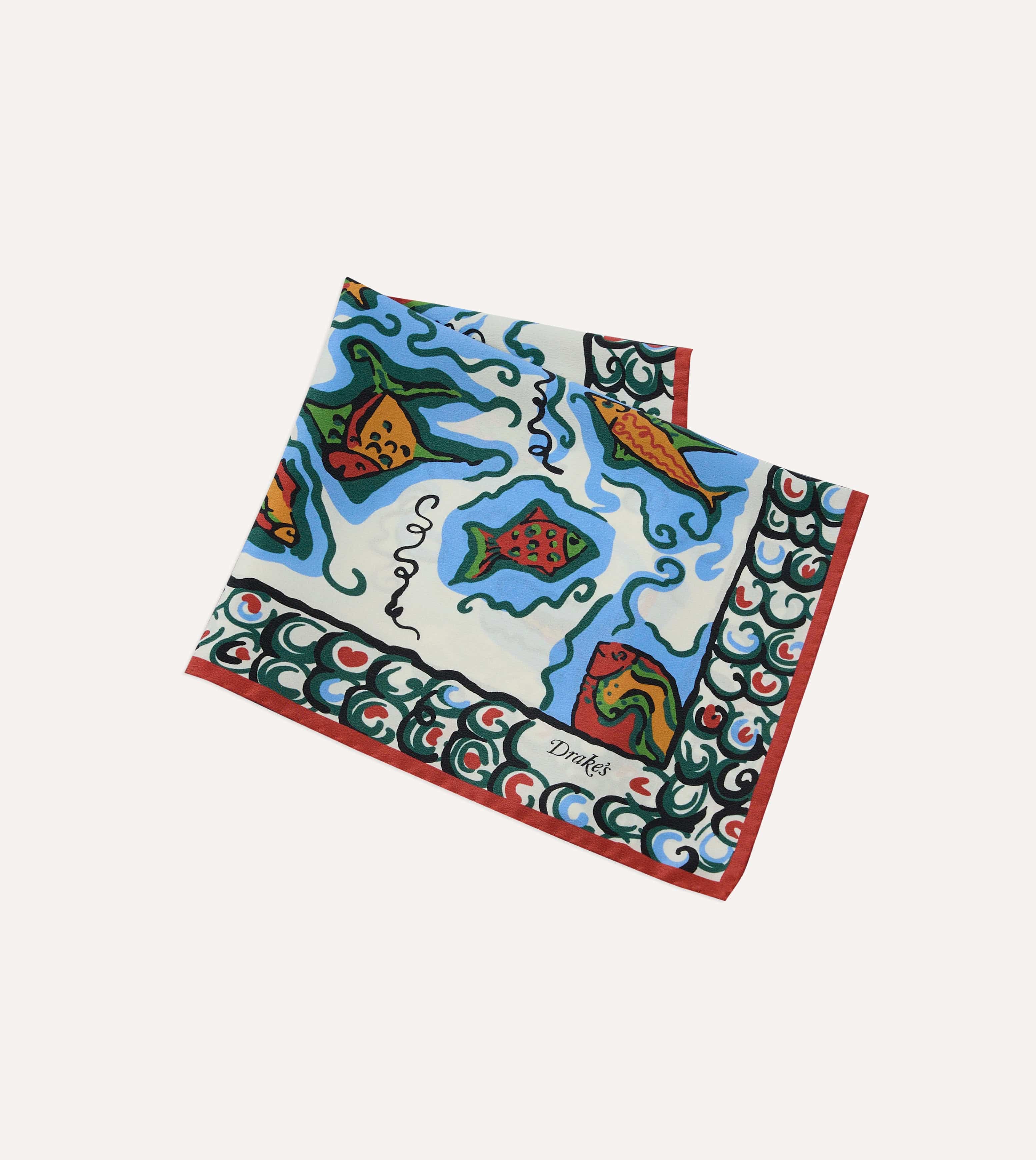 Ecru Fish Print Silk Pocket Square - Image 4