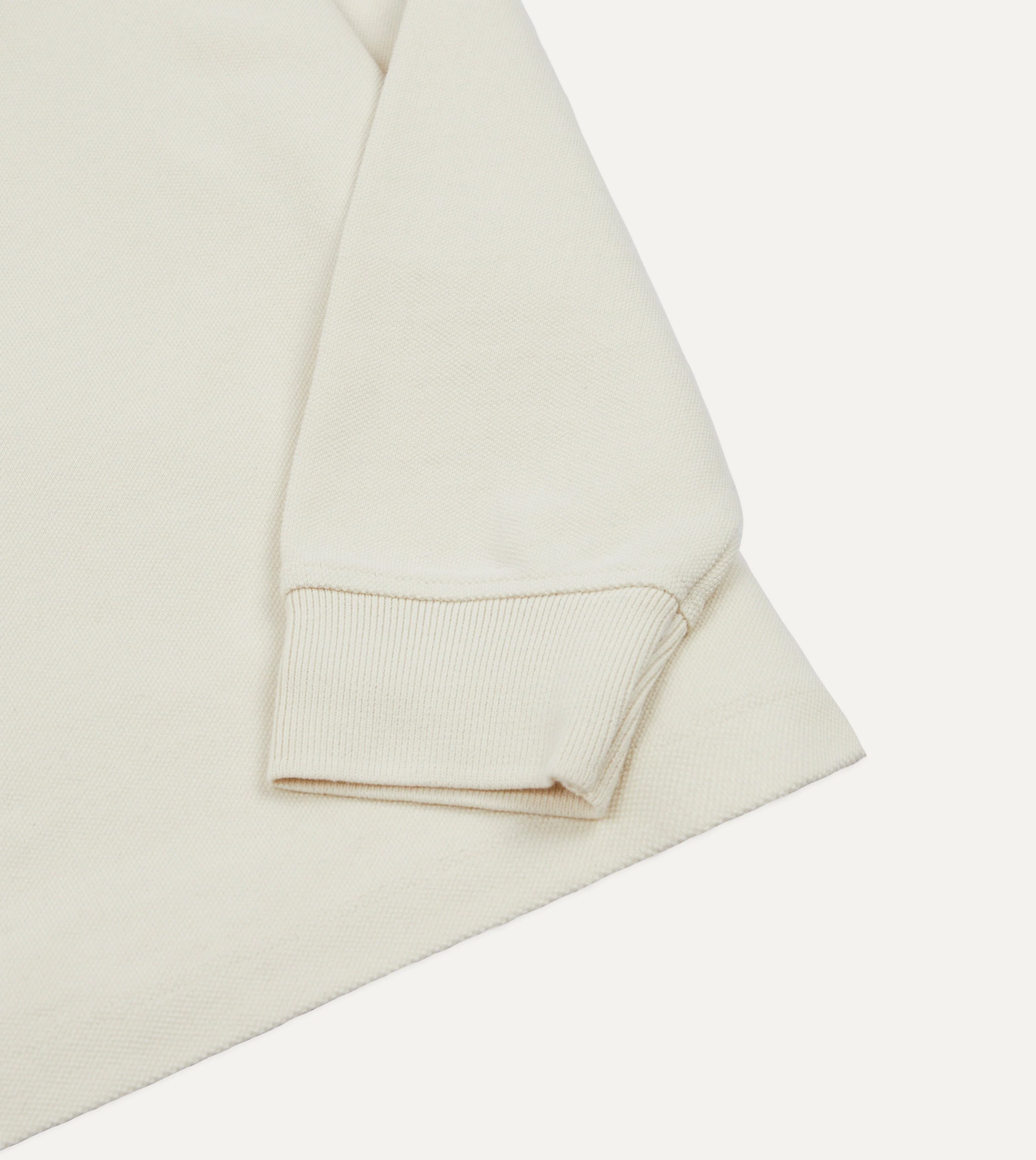 Ecru Pique Cotton Long-Sleeve Polo Shirt - Image 4