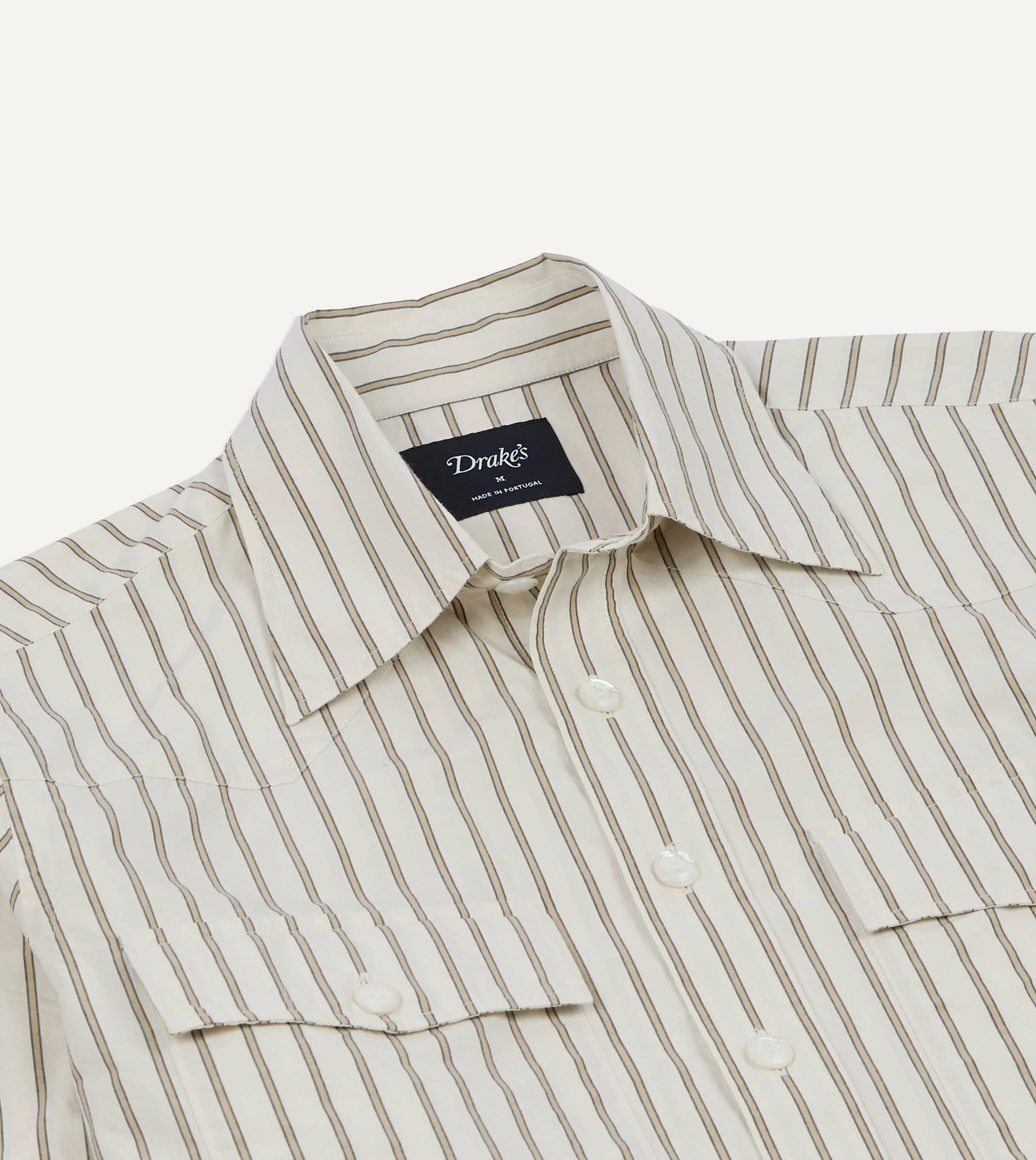 Ecru Stripe Cotton Two-Pocket Western Shirt - Image 4