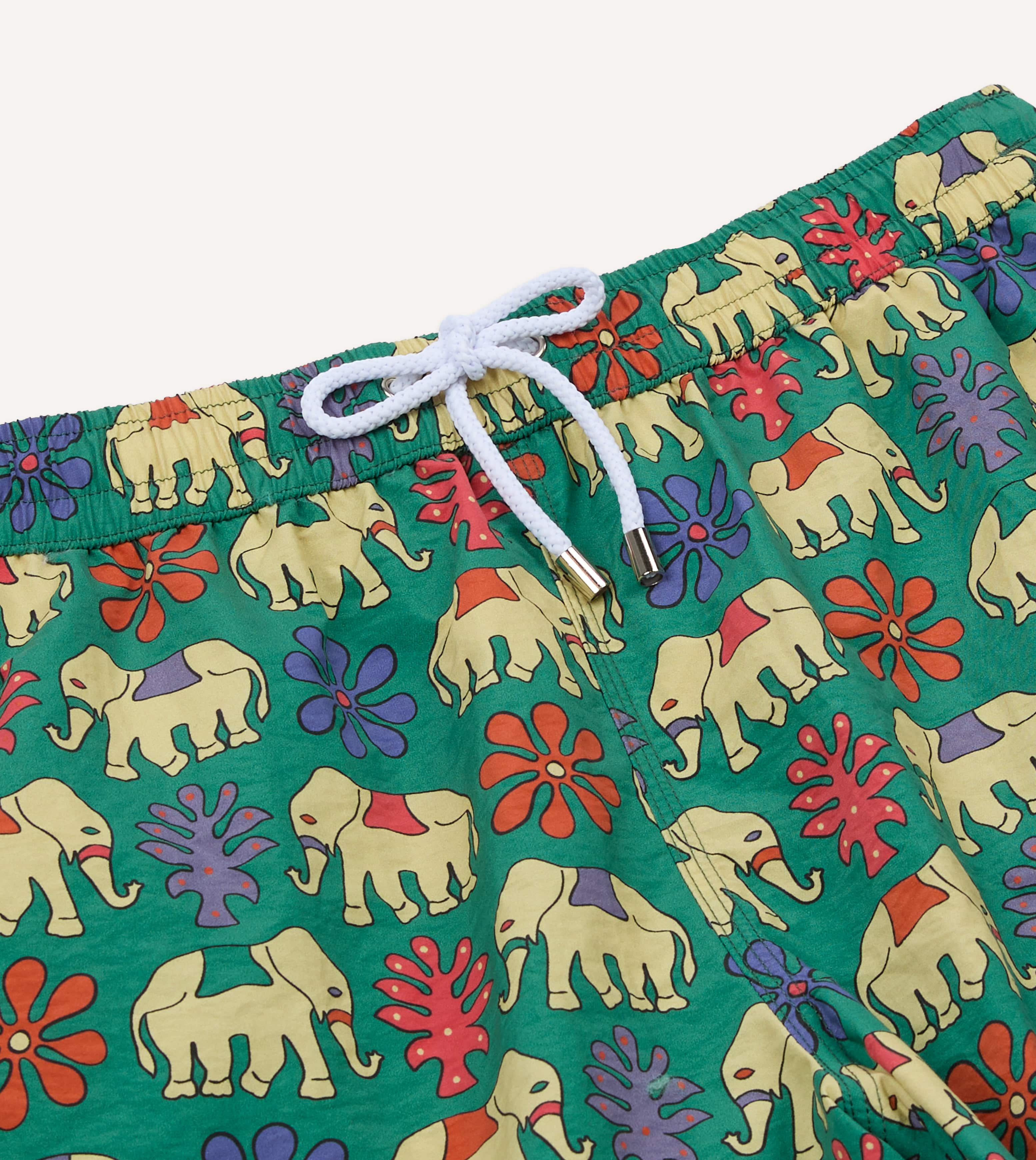 Elephant Print Nylon Drawstring Swim Shorts - Image 4
