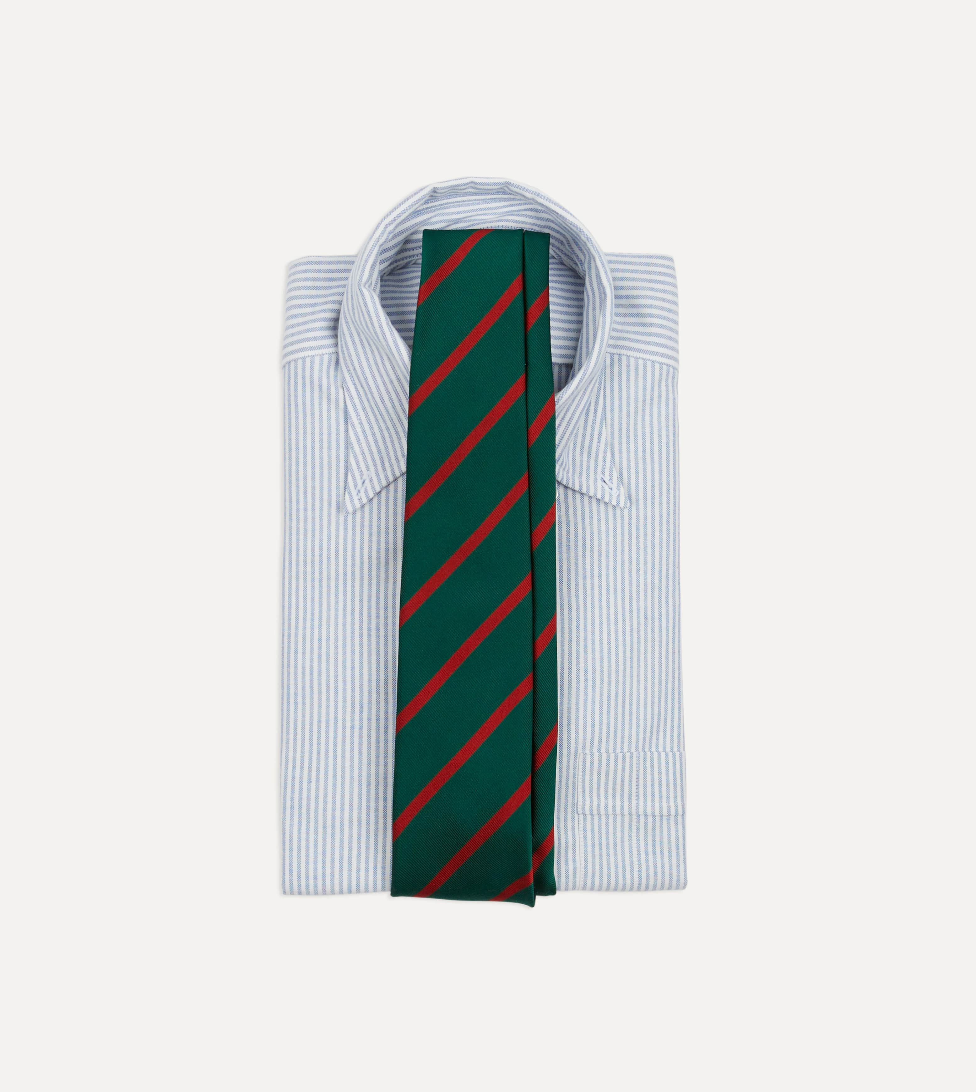 Green and Red Stripe Repp Silk Tie - Image 2