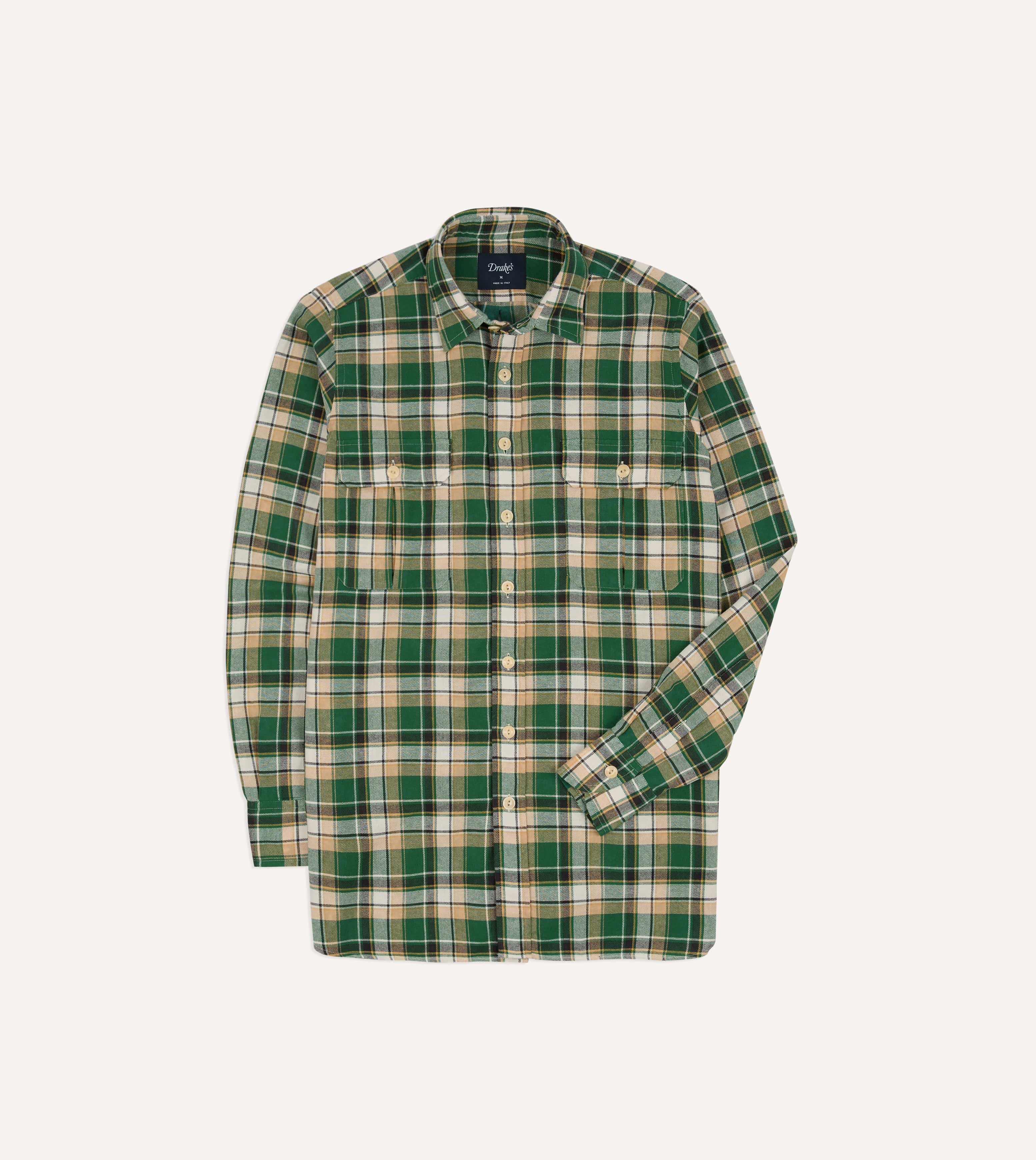 Green Check Cotton Two-Pocket Work Shirt - Image 3