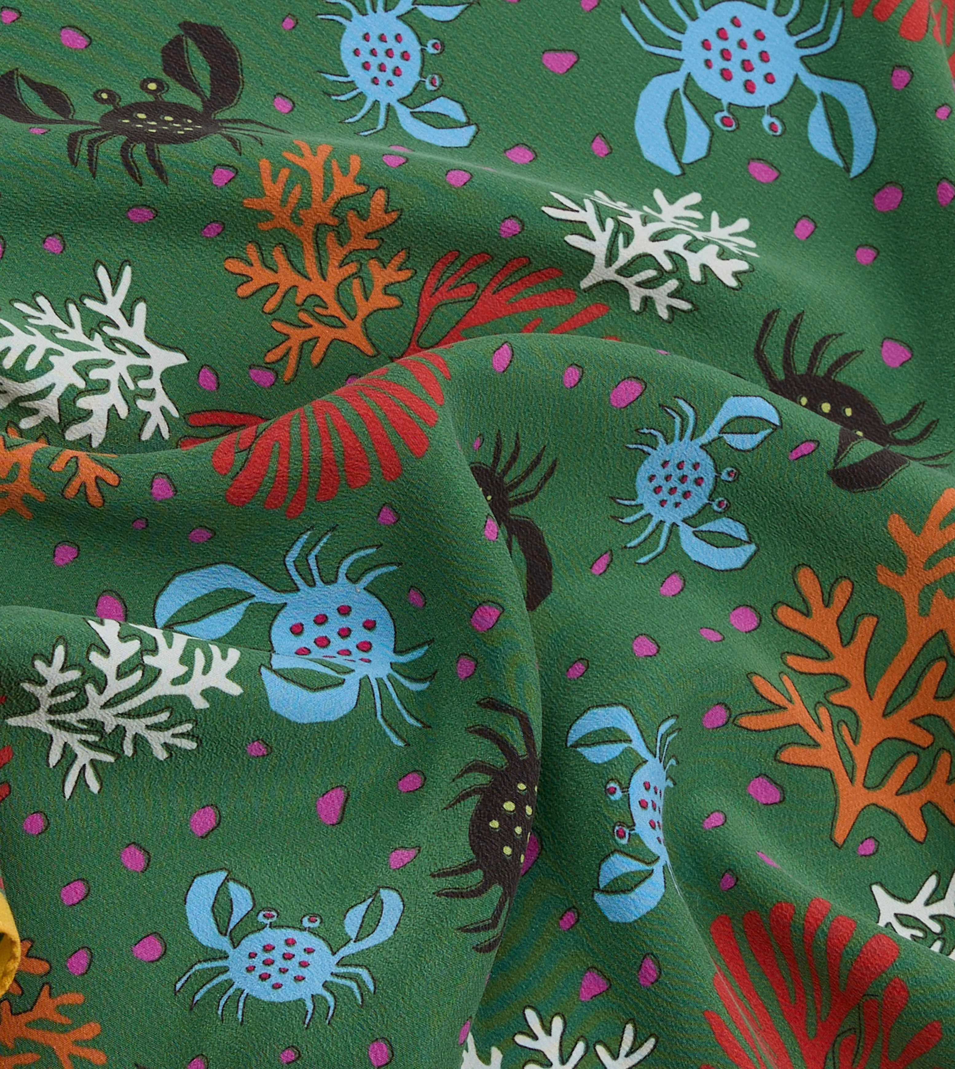 Green Crab Print Silk Pocket Square - Image 2