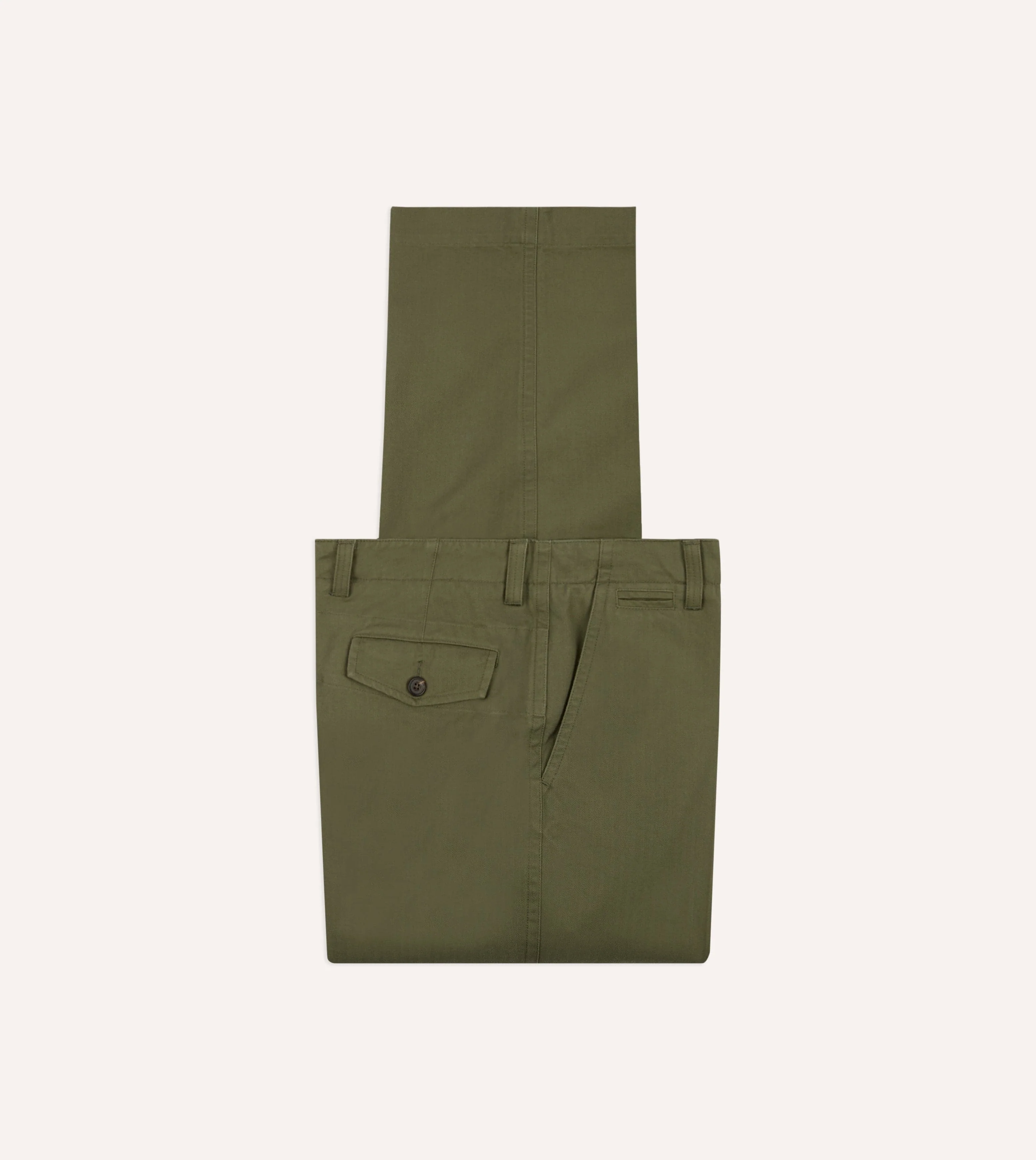 Green Herringbone Cotton Wide Leg Flat Front Chino - Image 2