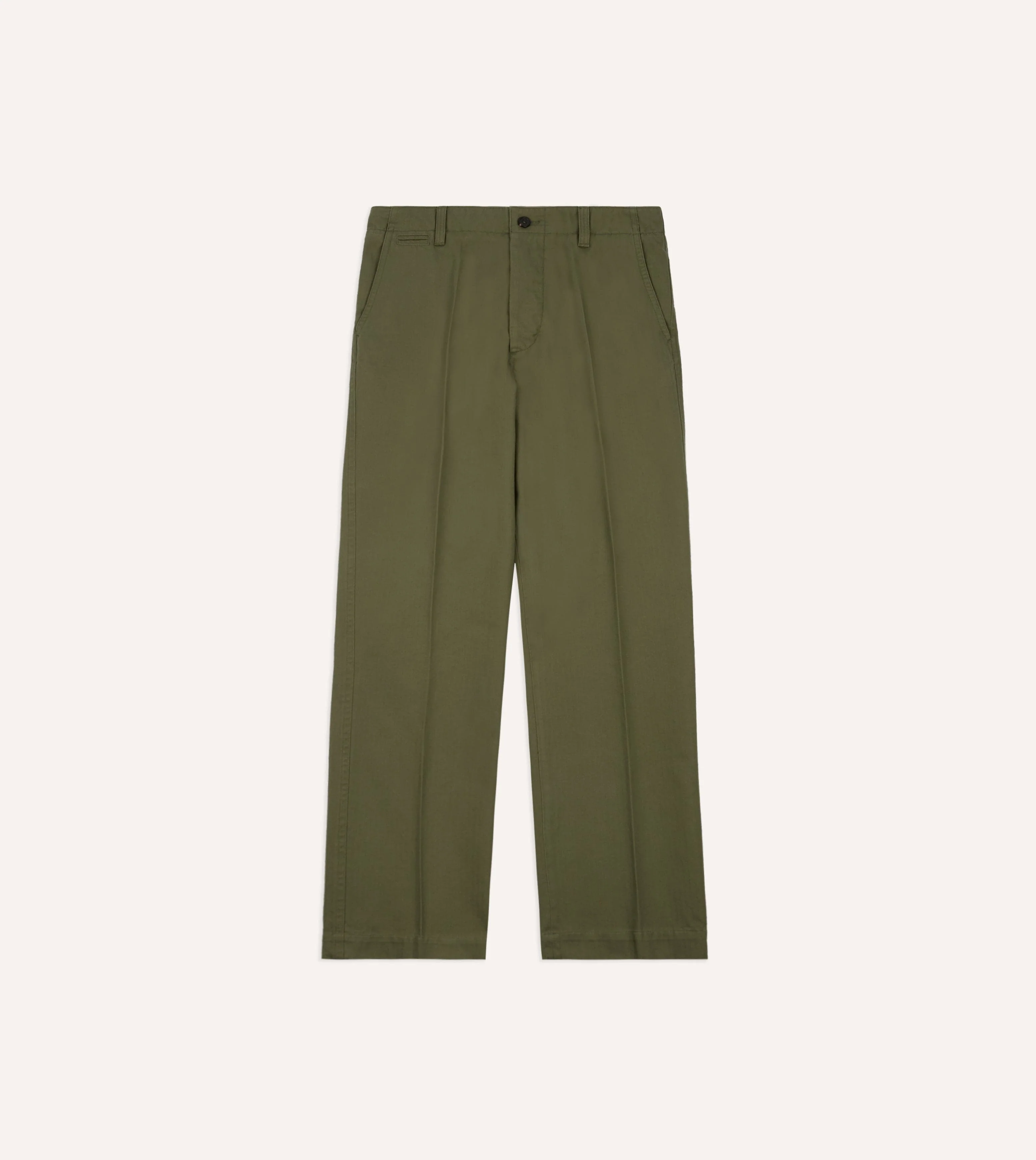 Green Herringbone Cotton Wide Leg Flat Front Chino - Image 4