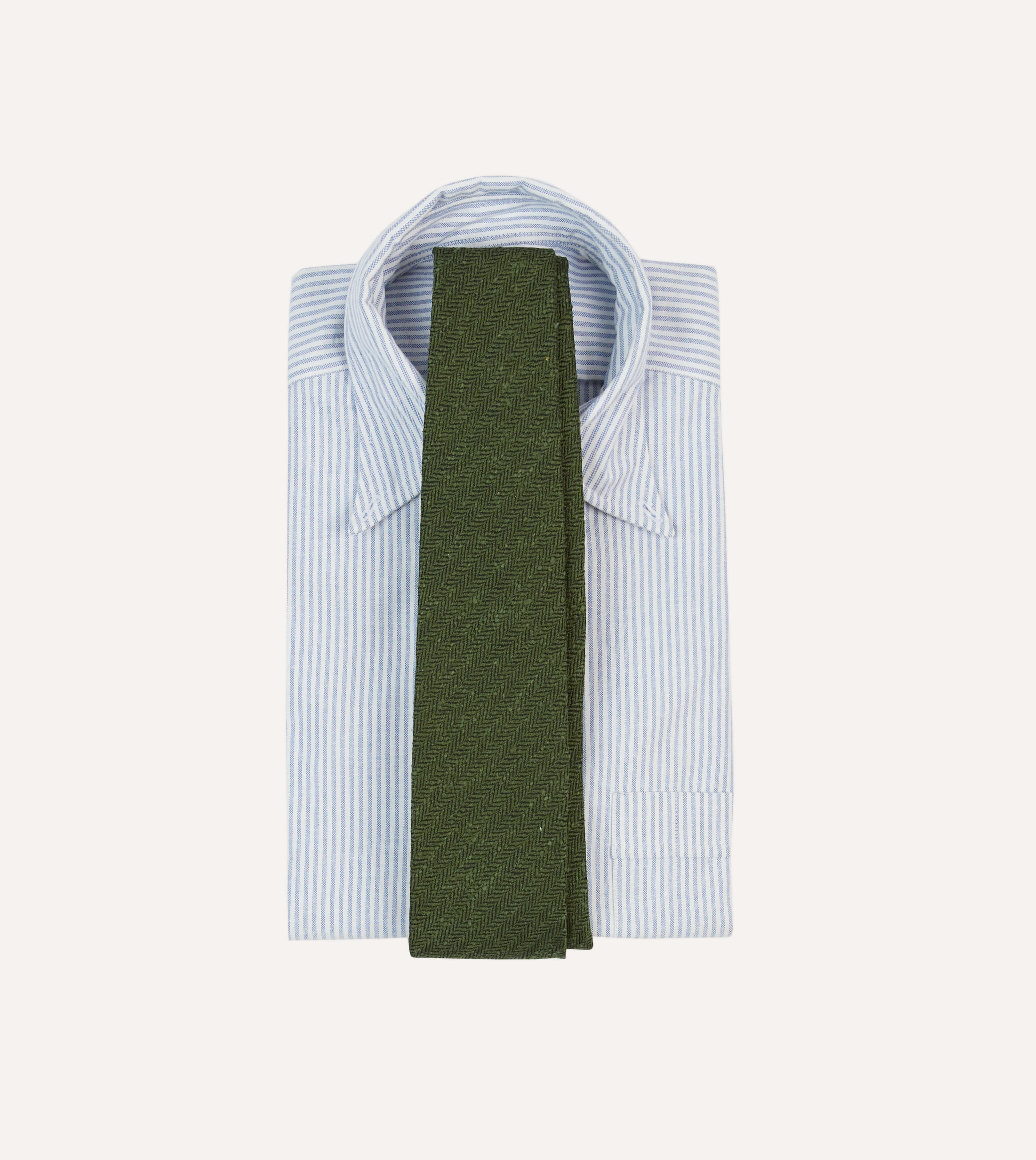Green Herringbone Shantung Silk Tipped Tie - Image 2