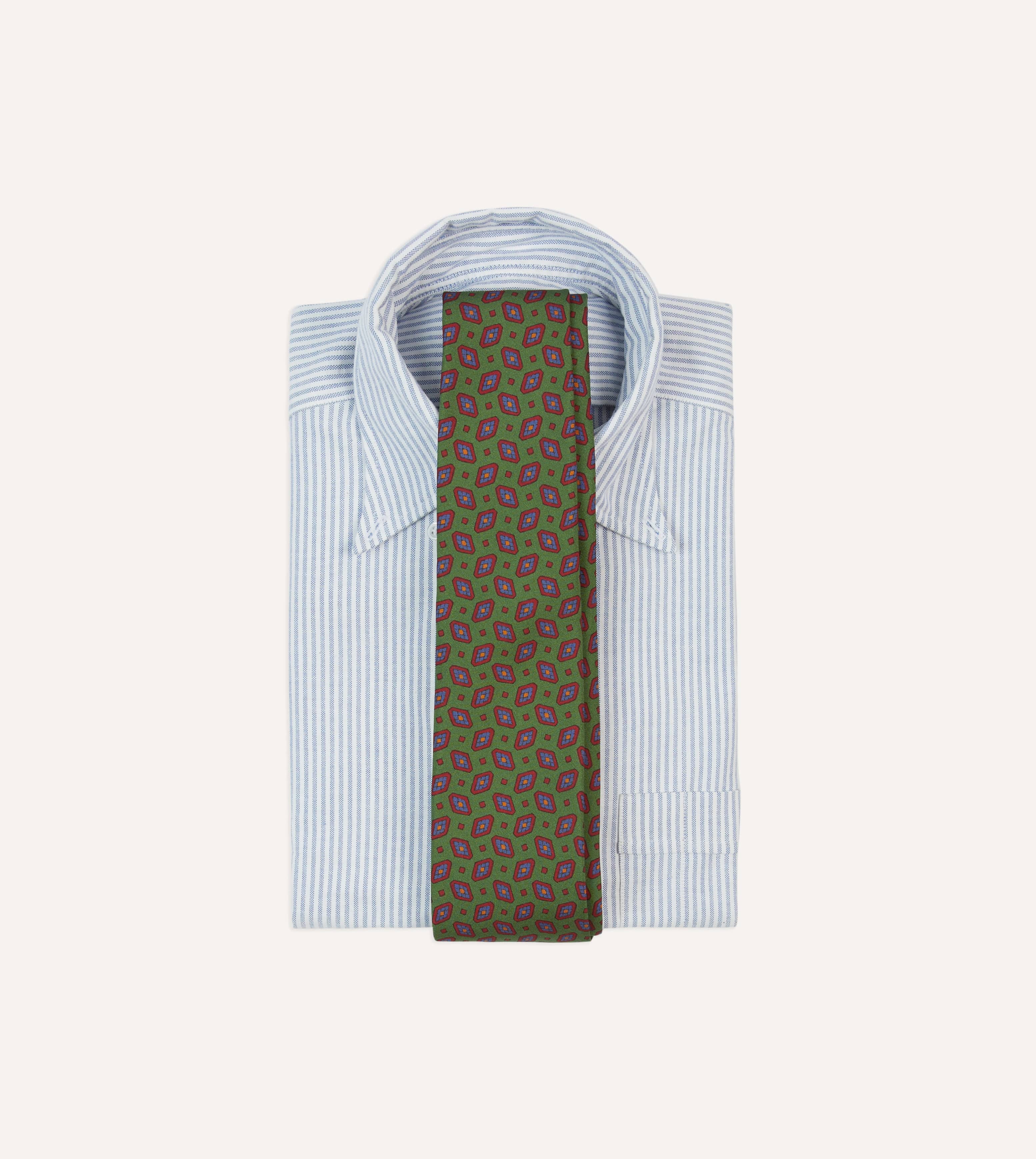 Green Medallion Print Madder Silk Self-Tipped Tie - Image 2