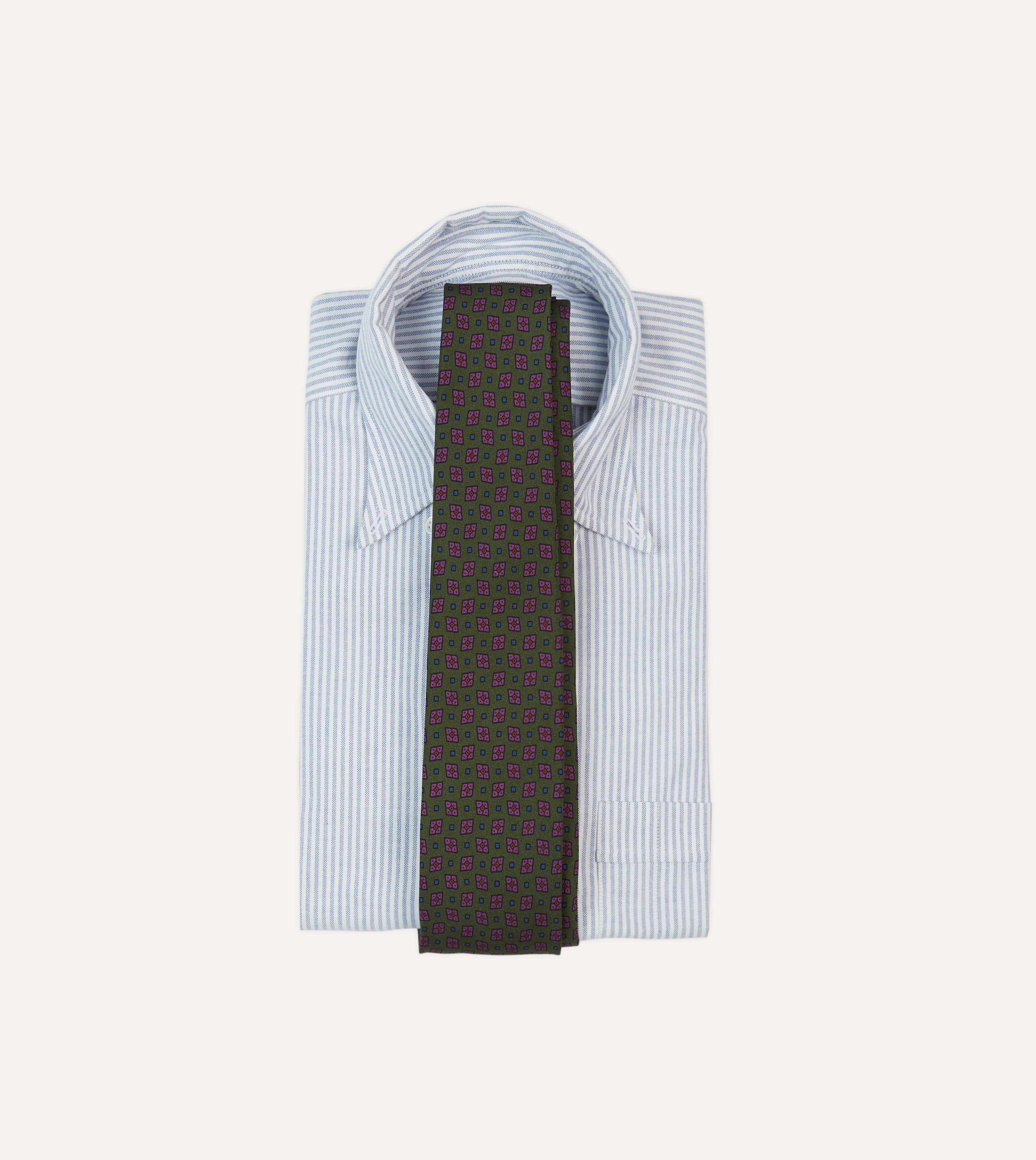 Green Medallion Print Silk Twill Self Tipped Tie - Image 2