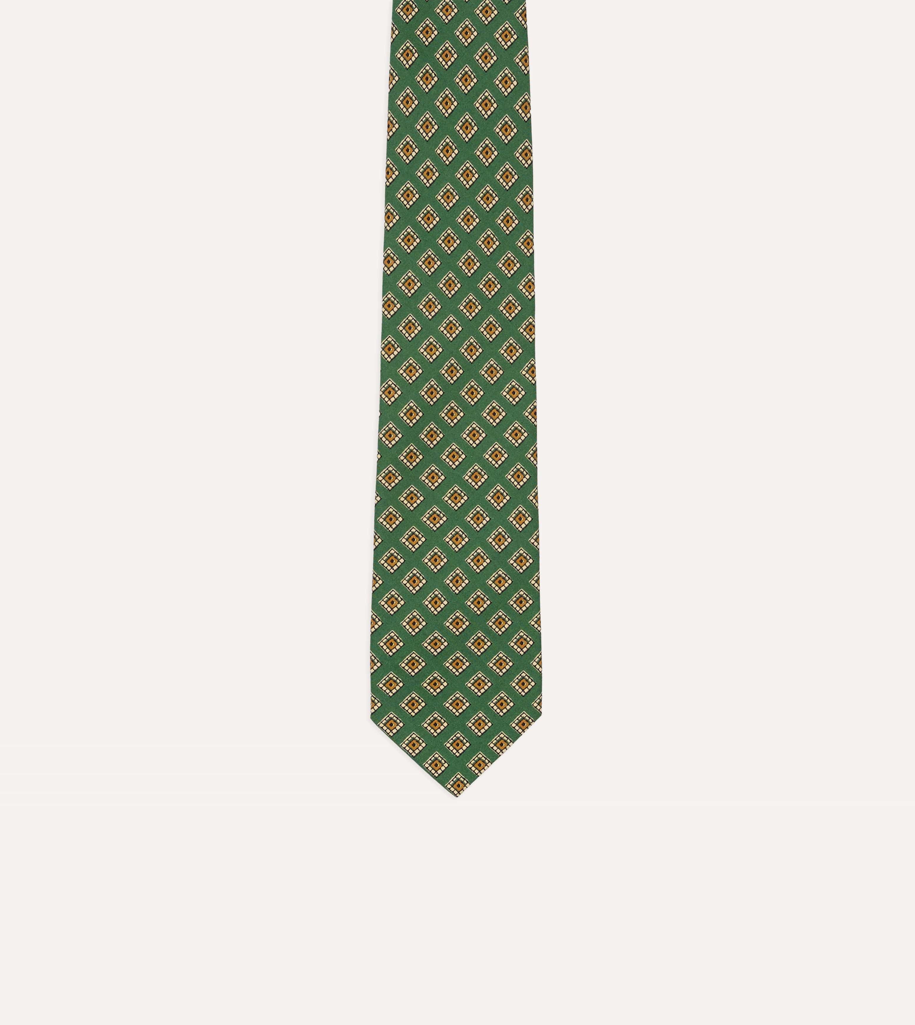 Green Tile Medallion Print Silk Self Tipped Tie - Image 3