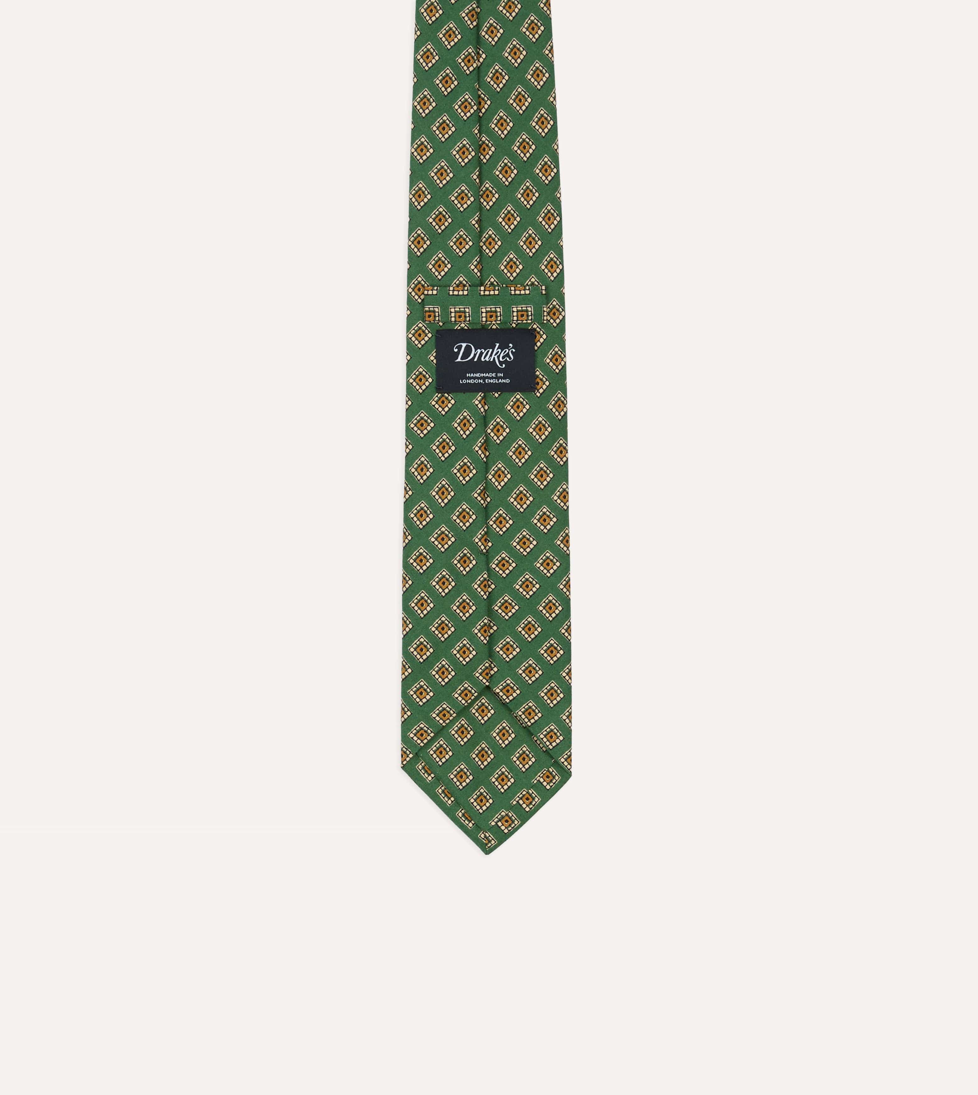 Green Tile Medallion Print Silk Self Tipped Tie - Image 4