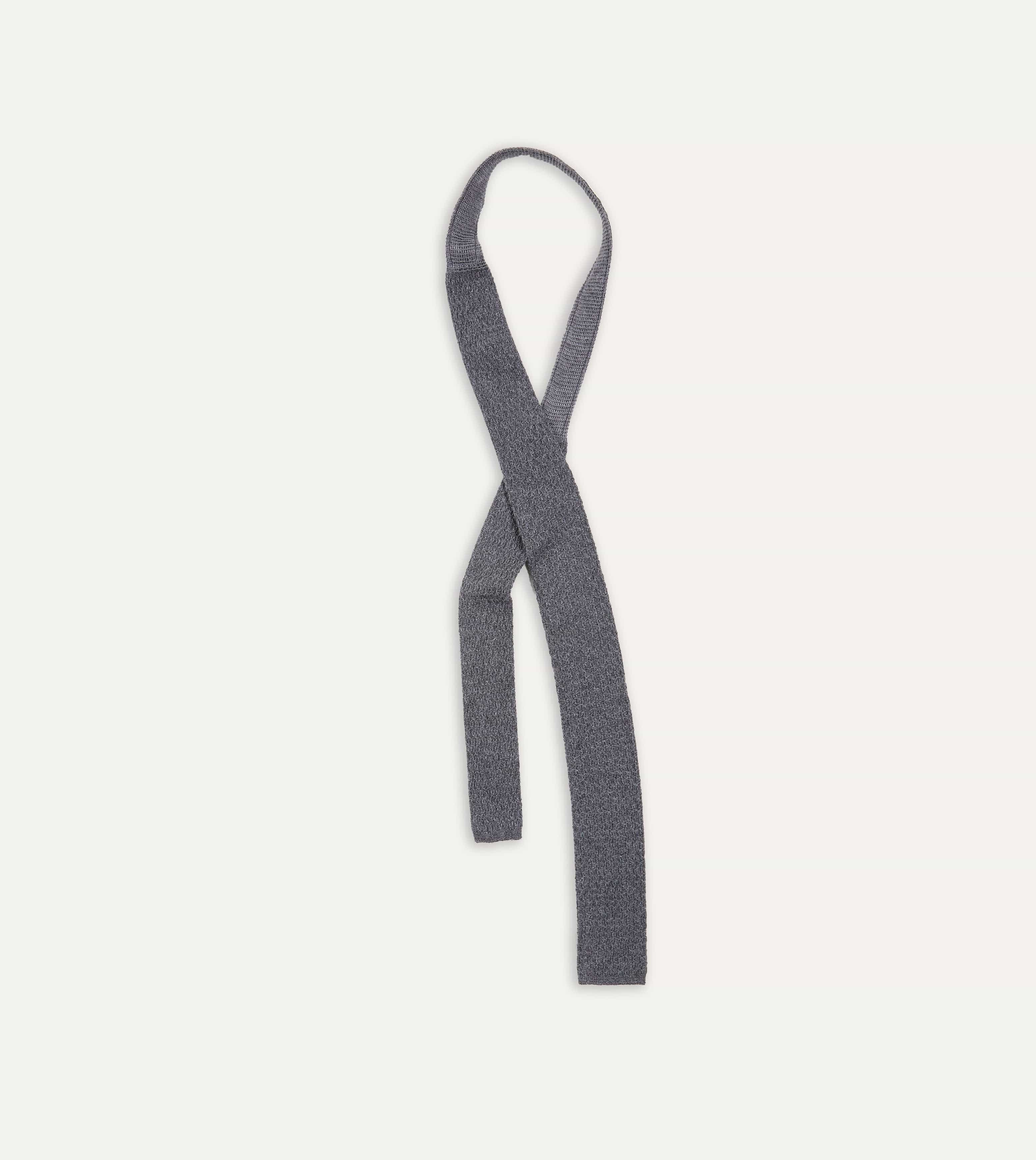 Grey Knitted Cashmere Wool Solid Colour Tie - Image 4