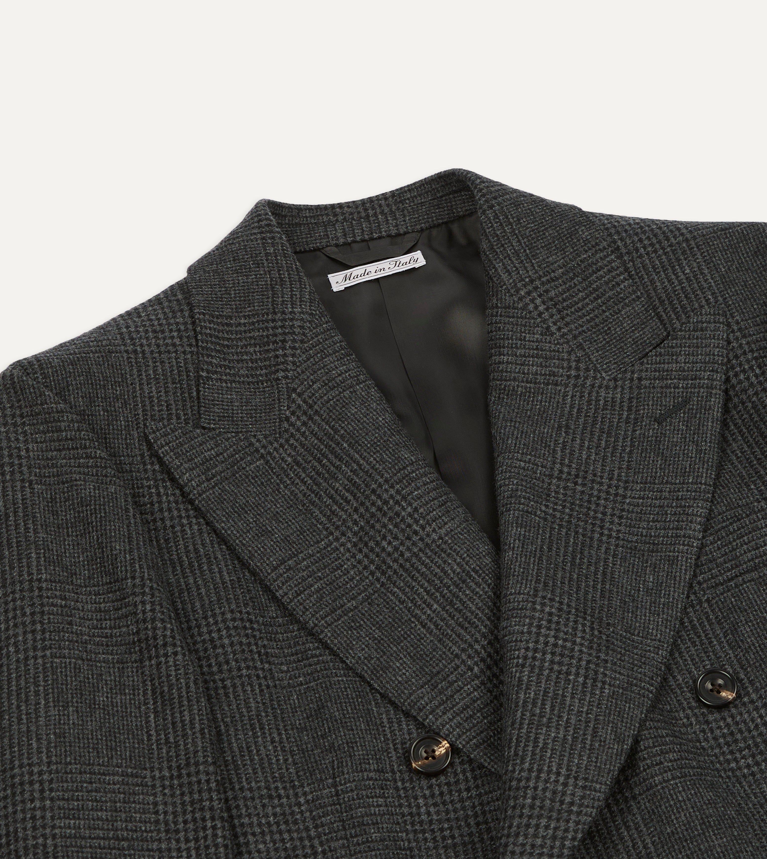 Grey Prince of Wales Check Wool Flannel Double-Breasted Tailored Jacket - Image 3